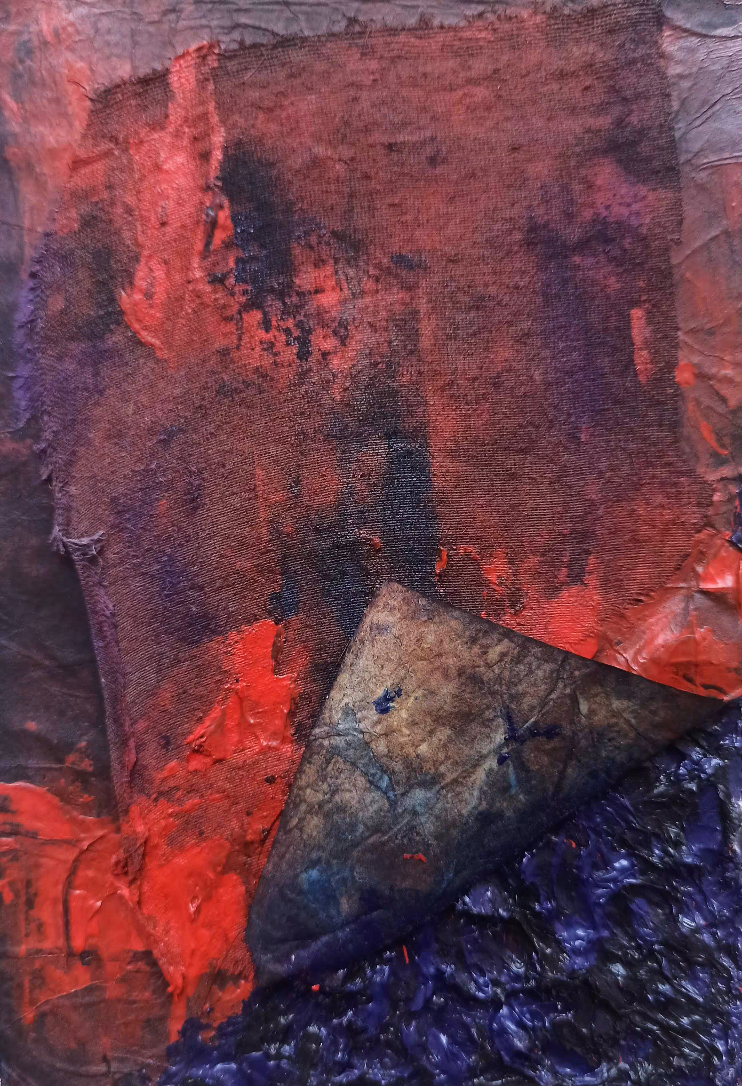 Mystic III: Chalk Powder, Tissue Paper, Glue, Acrylic paint, Discarded fabrics, Alcohol