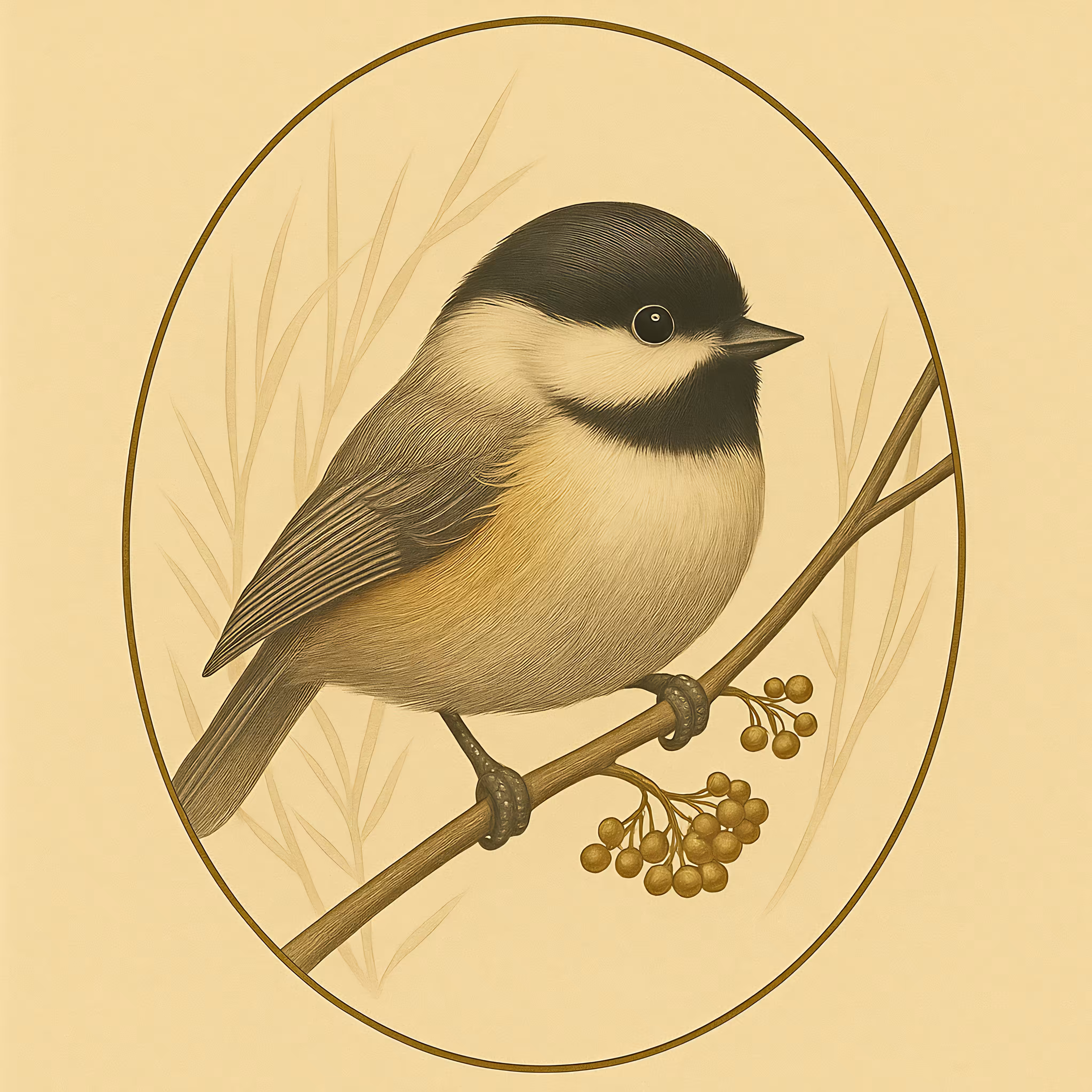 Ledger Litho #7 ~ Black capped Chickadee