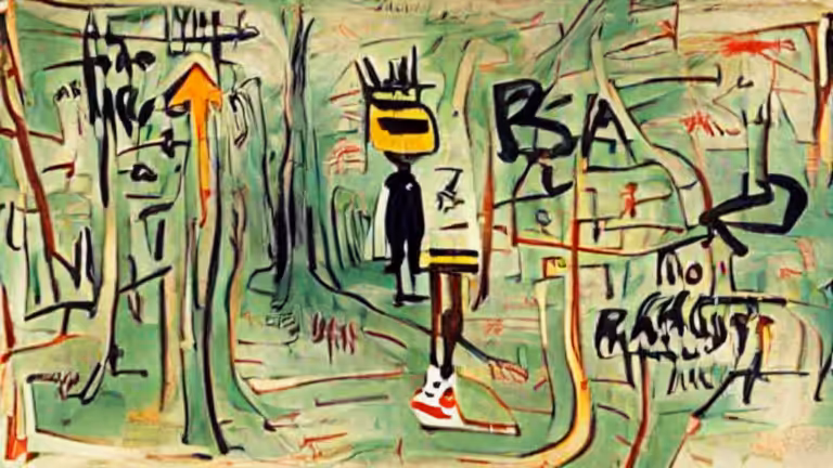 Two Roads Diverged in a Yellow Wood | art by Basquiat (pixray_genesis)