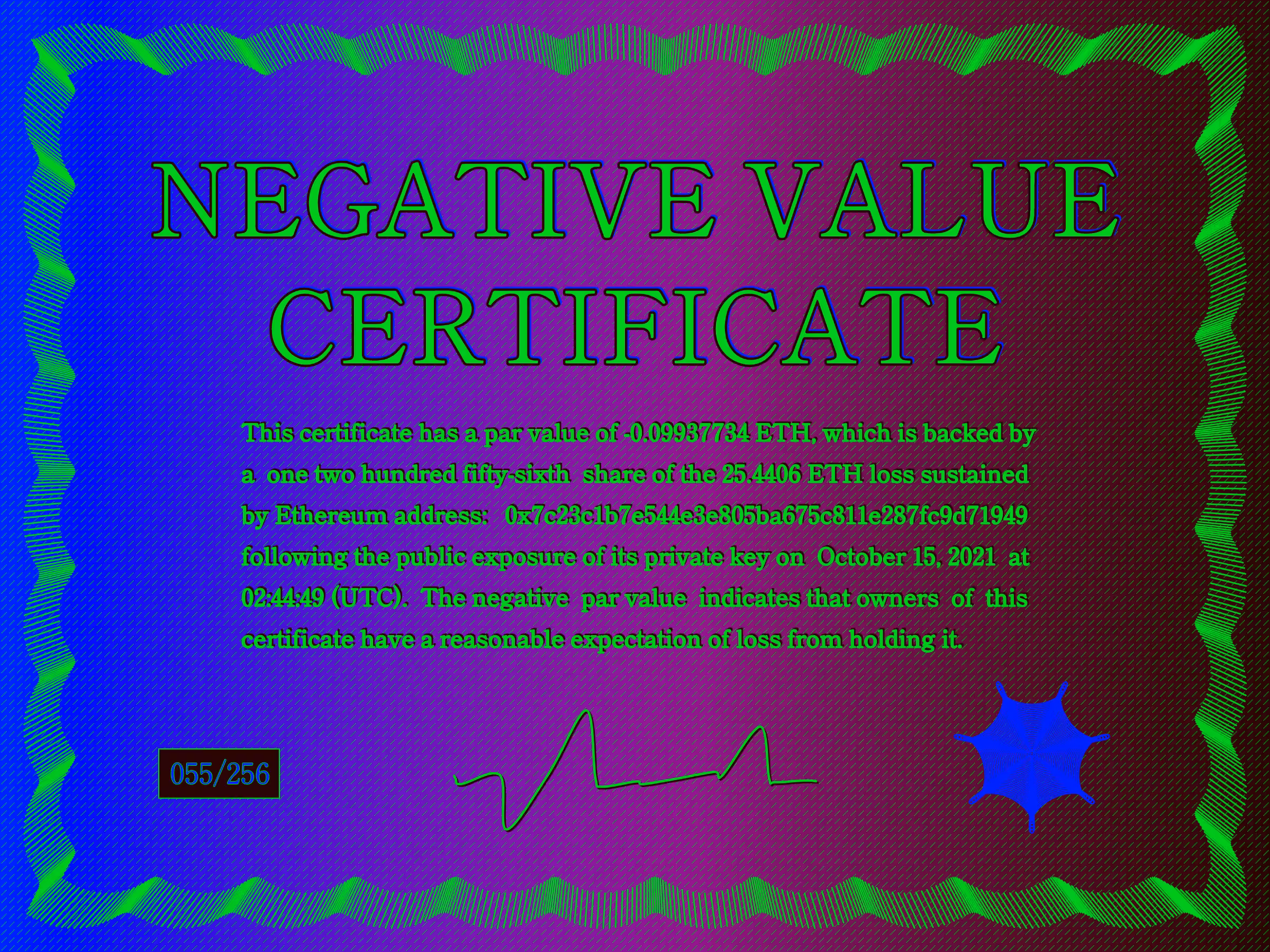 NegativeValueCertificates: Negative Value Certificate #55 of 256