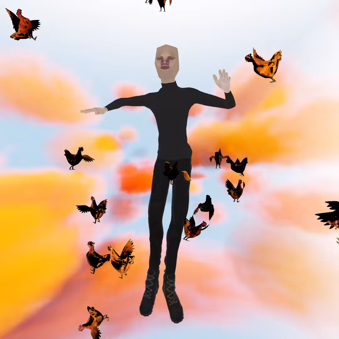 Cloud #8: The Warm Sky Pixel Character With the Chickens.