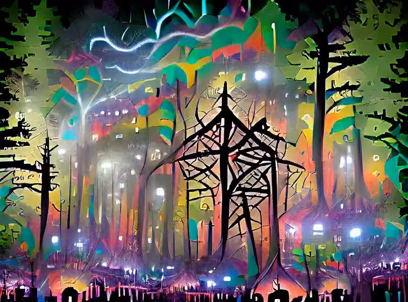 Abraham's First Works: foggy giant electric forest