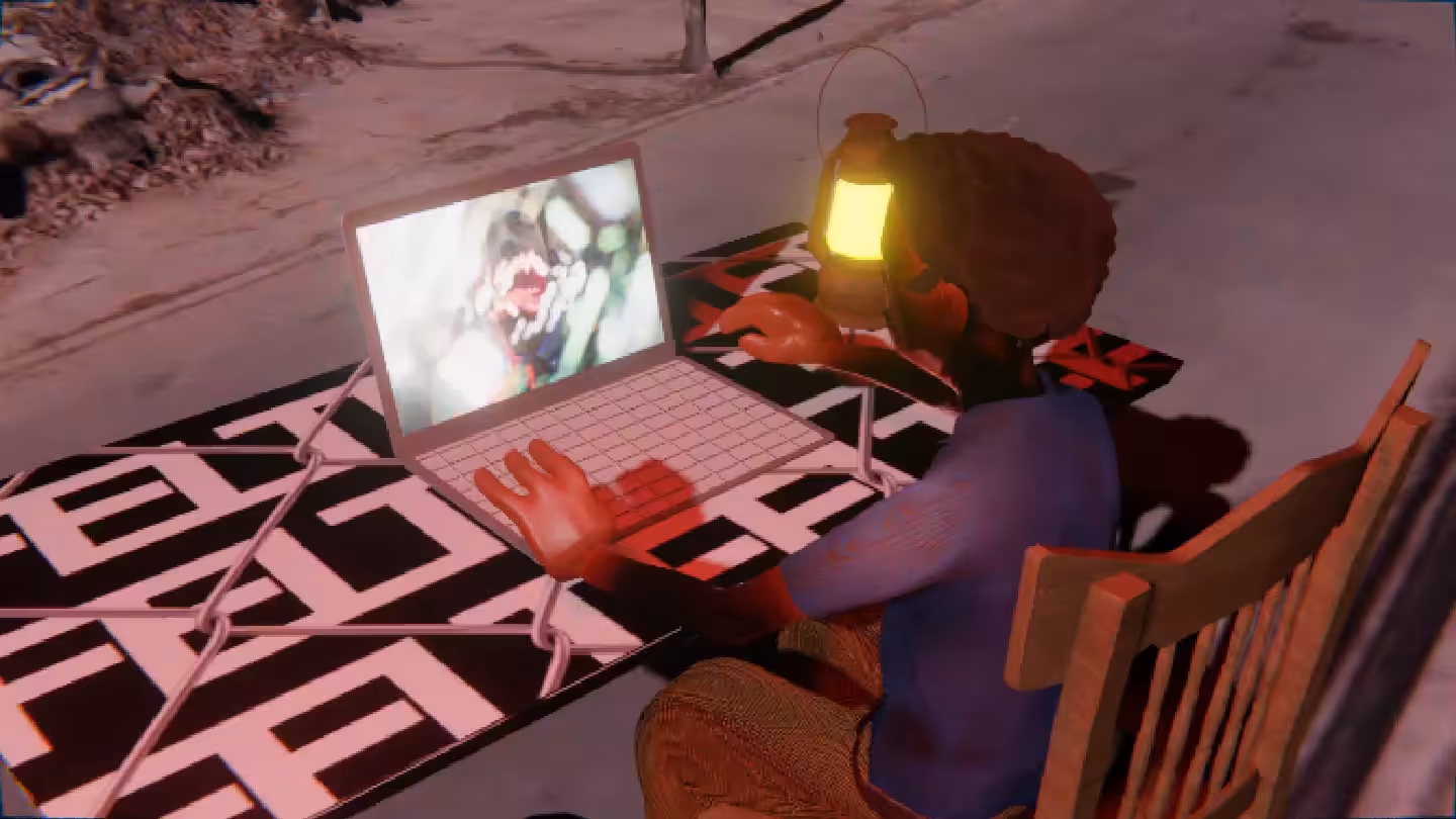 Desktop by Felt Zine: Desktop #160: The Developer in the French Wood Chair With a Gas Lamp and a Algo Lite Macbook on a Barbed Wire Table in Conflict