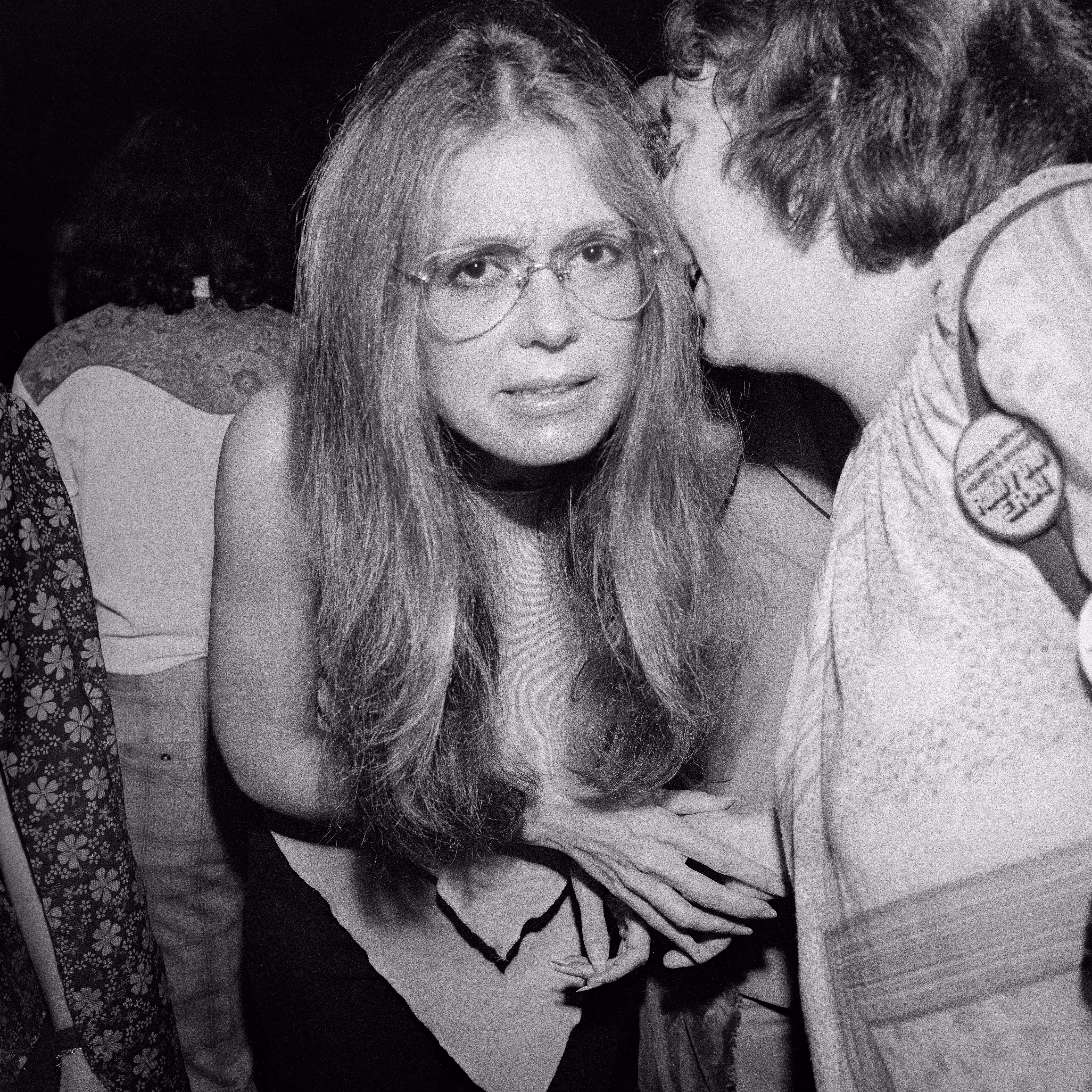 QuirkyVision 45RPM - Woman With Ratify The ERA Button and Gloria Steinem