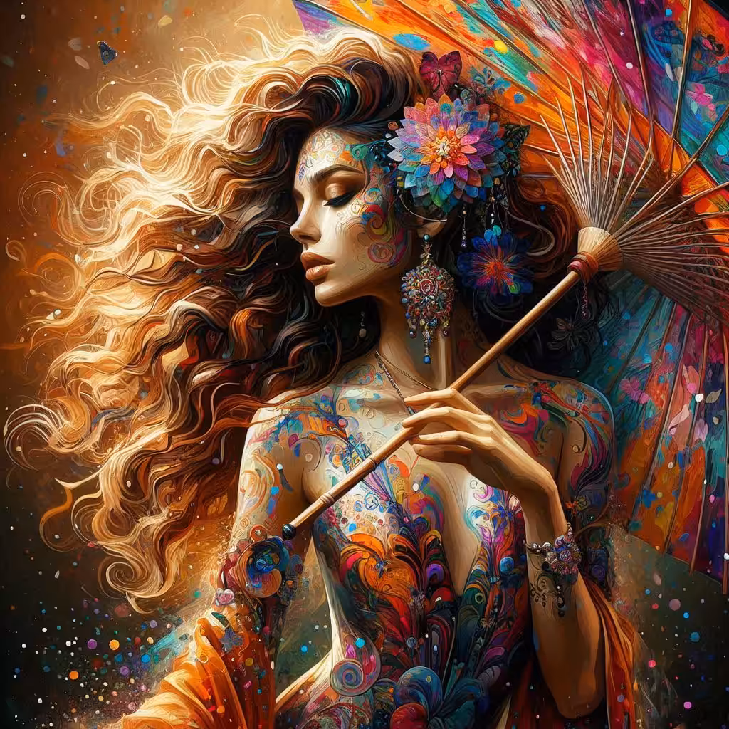DigiWork: The Girl with Colorful Umbrella #1