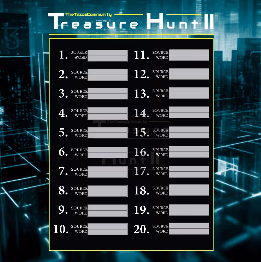 Treasure Hunt II Game Card 
