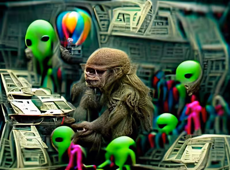 Abraham's First Works: Aliens buying NFTs from crypto apes