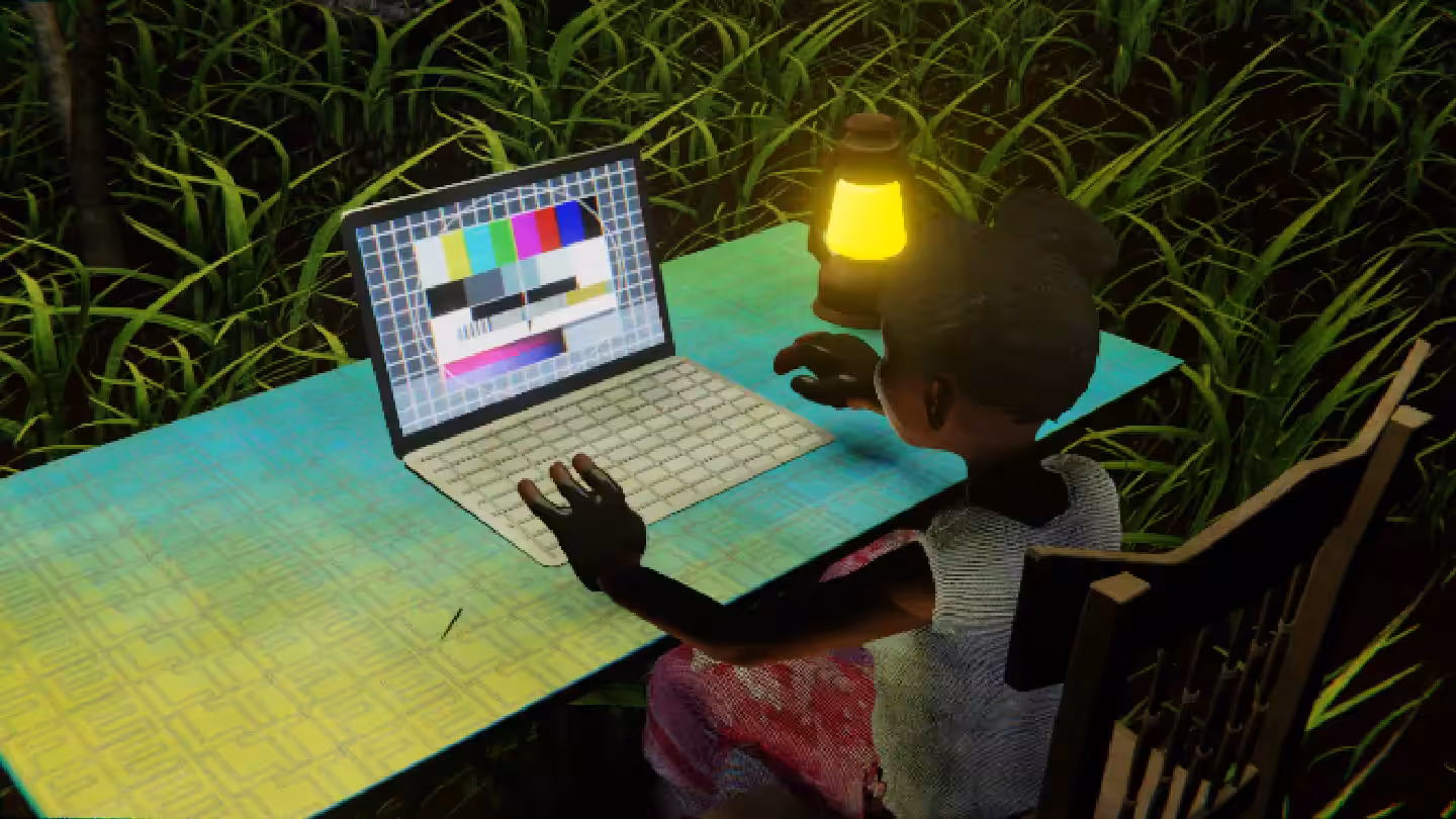 Desktop #25: The Military Brat in the French Wood Chair With a Gas Lamp and a Please Stand By Monitor on a Green FELT Zine Table in The Forest