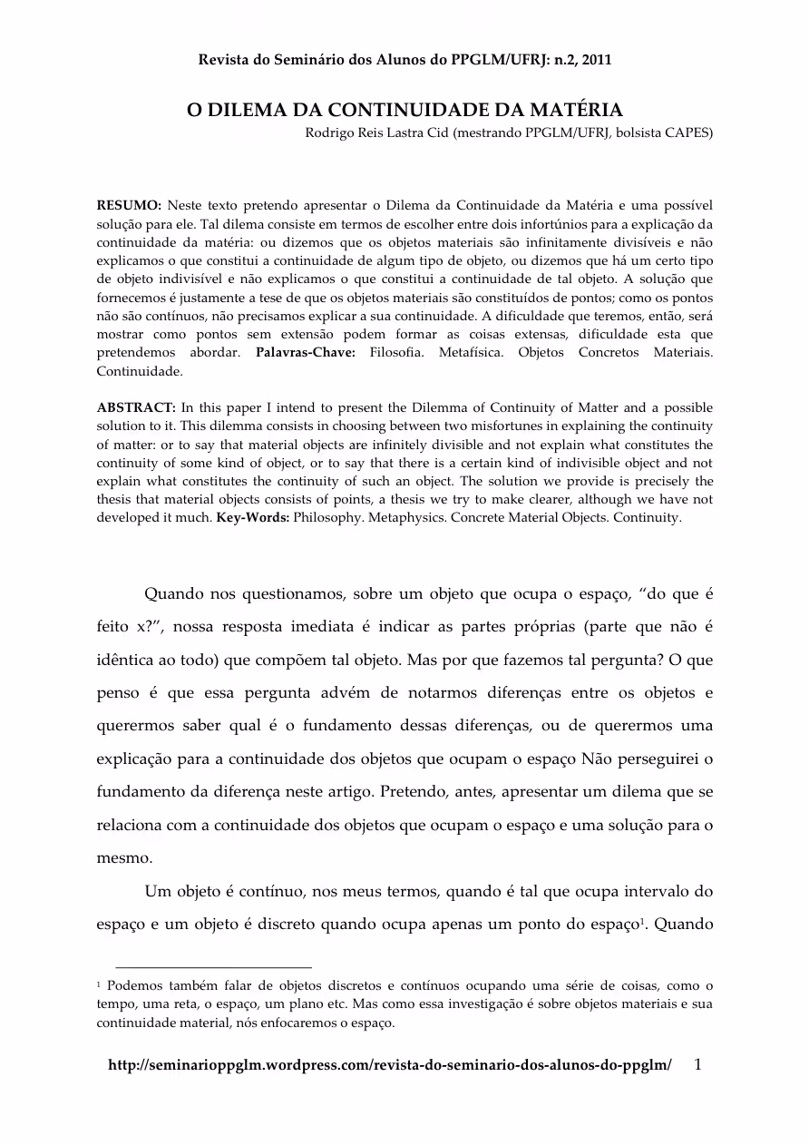 RODRIGOCID: Artigo - Revista do PPGLM - O DILEMA DA CONTINUIDADE DA MATÉRIA