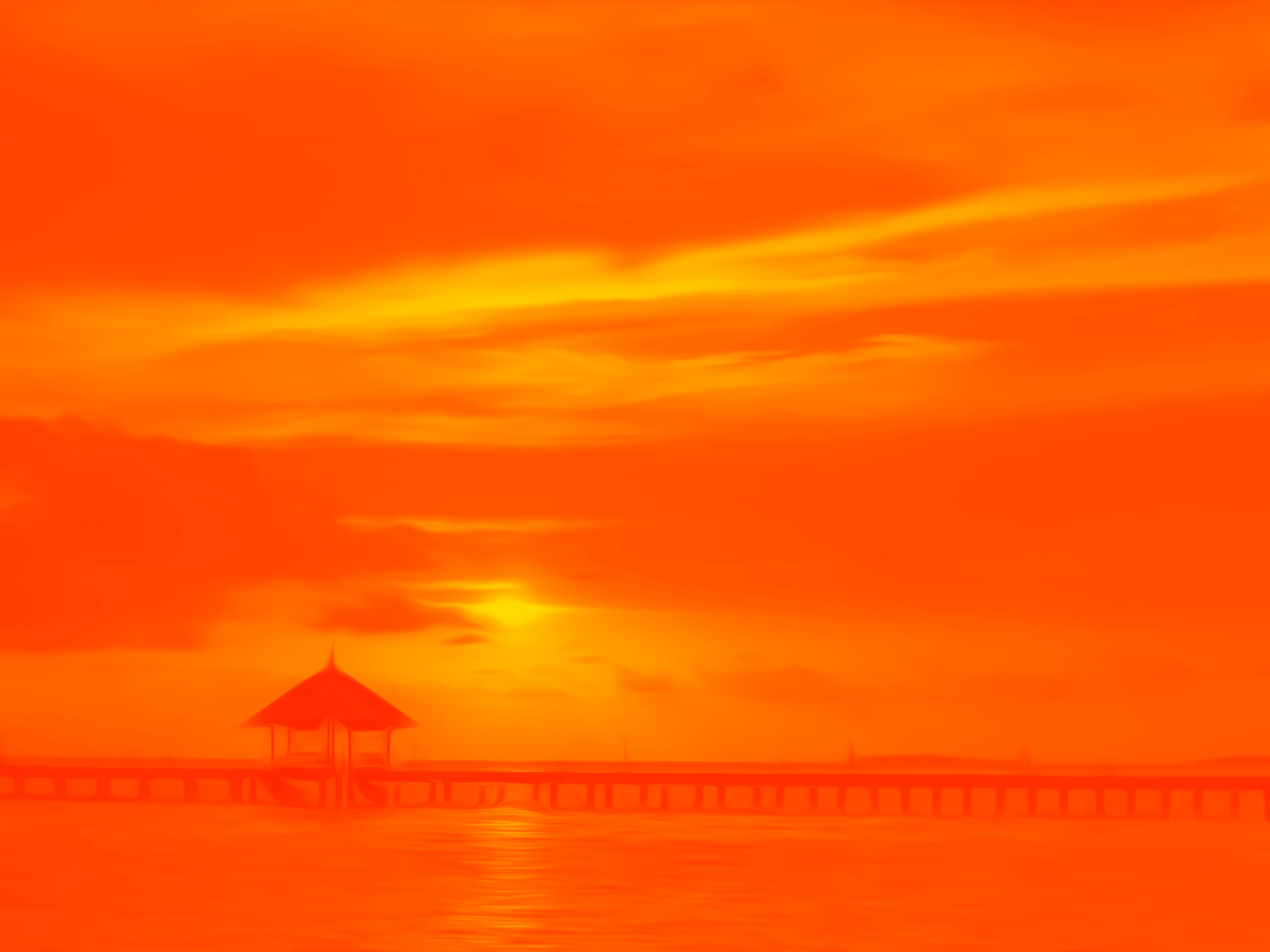 Orange of the Ocean Sunset on an Island in Maldives