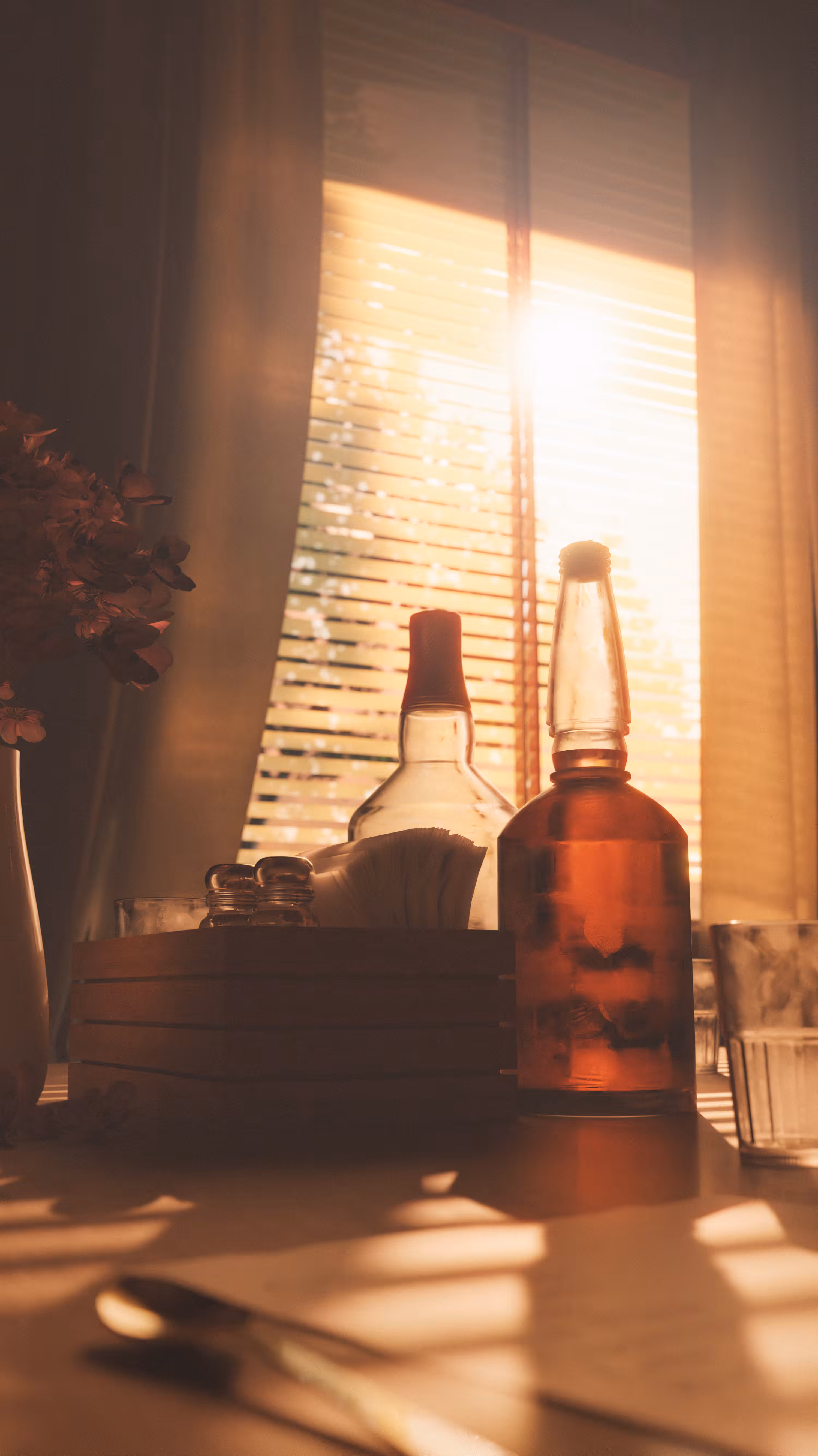 Tea table against sunlight