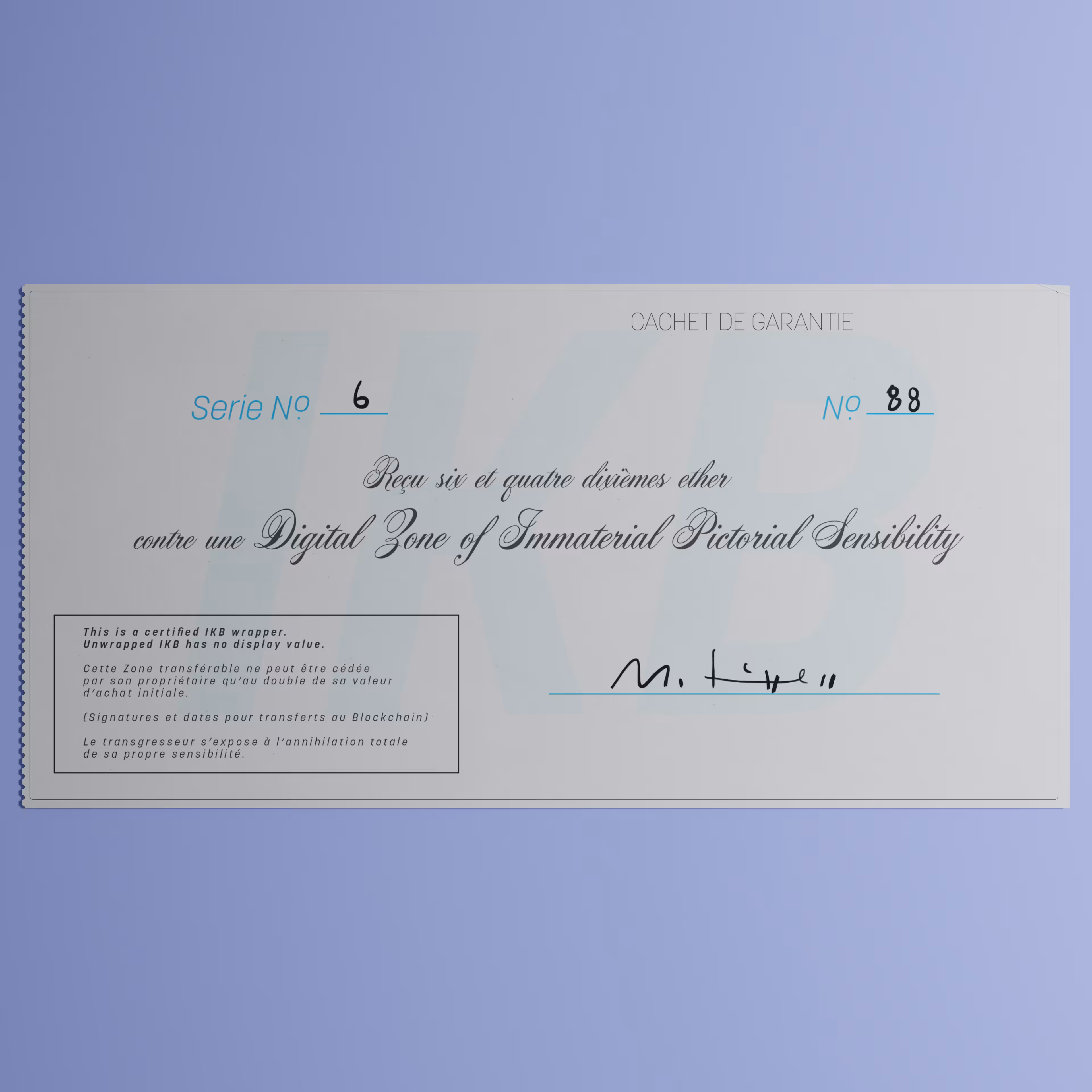 Digital Zone of Immaterial Pictorial Sensibility, Series 6, Edition 88. (Wrapped)