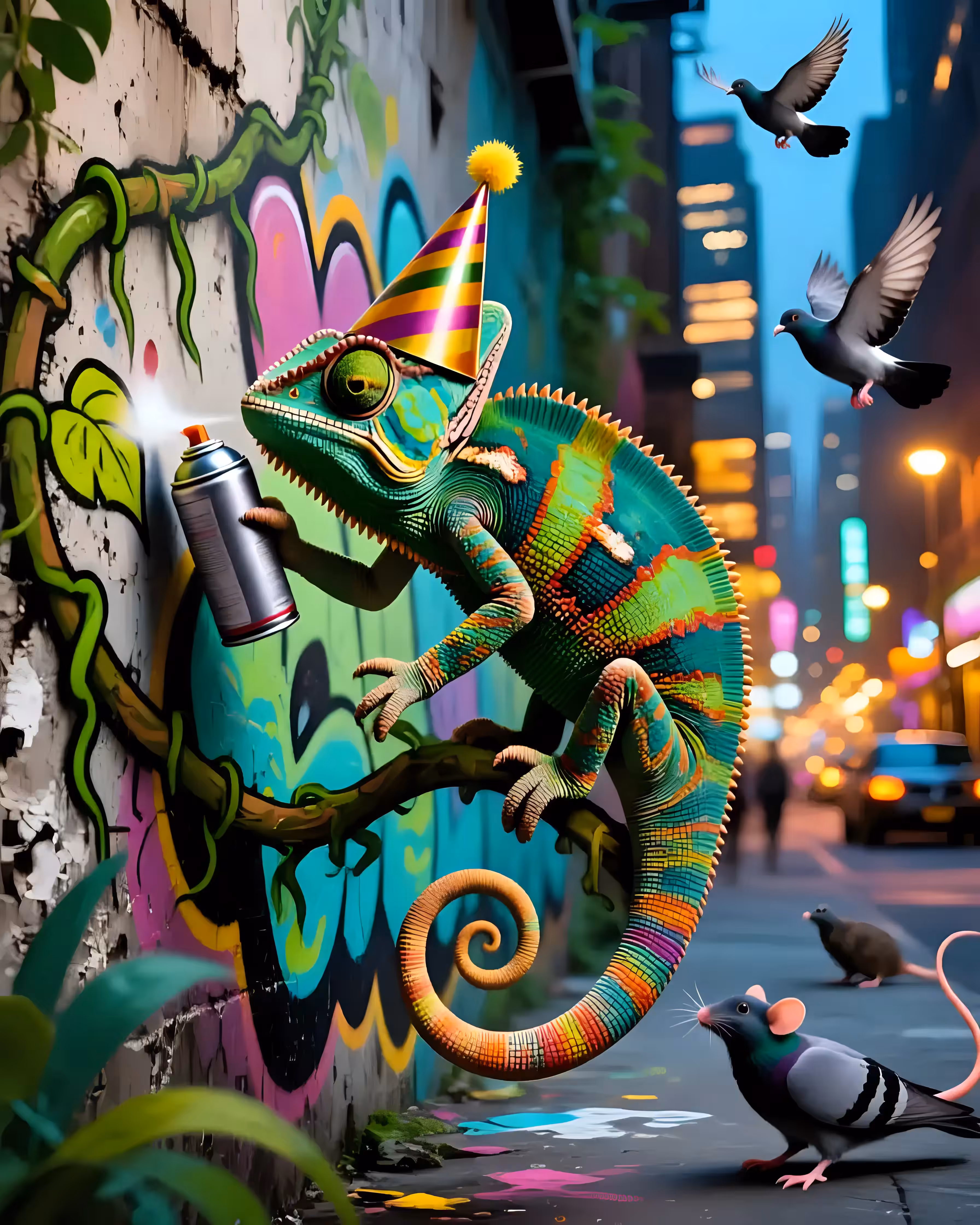 Chameleon painter and the pigeon rat 