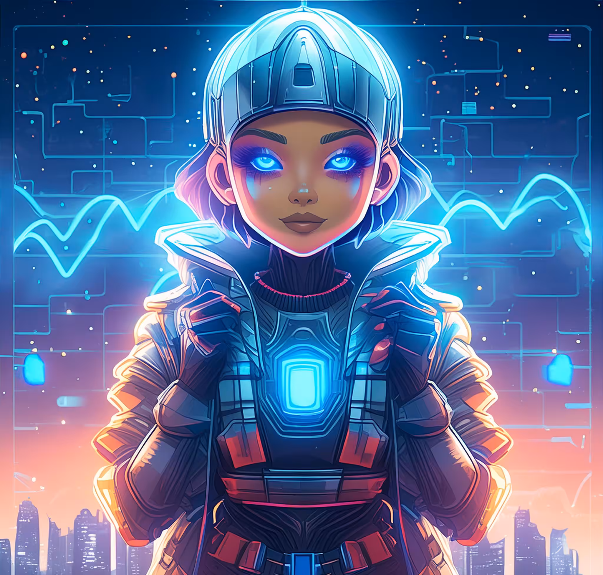Pixel art character Cyberpunk theme: CyberGuardian