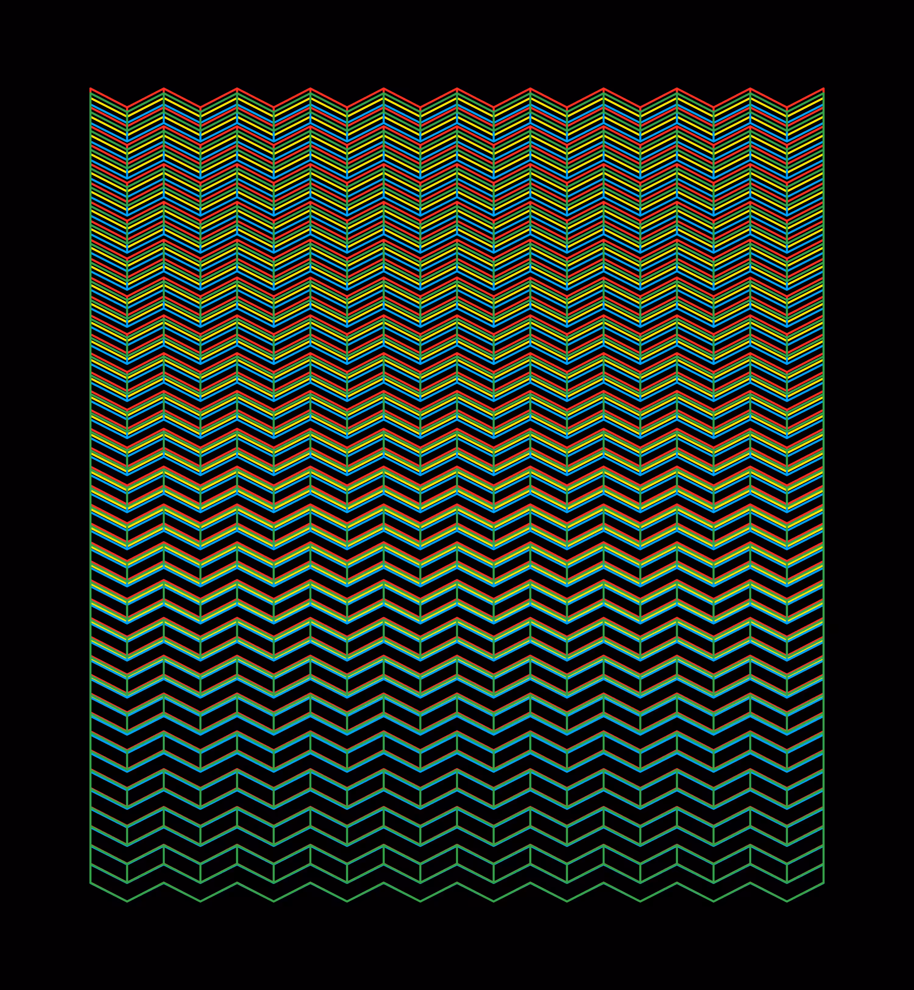 Moire Grid: Line Stack 2: Black Yellow Red Blue Green