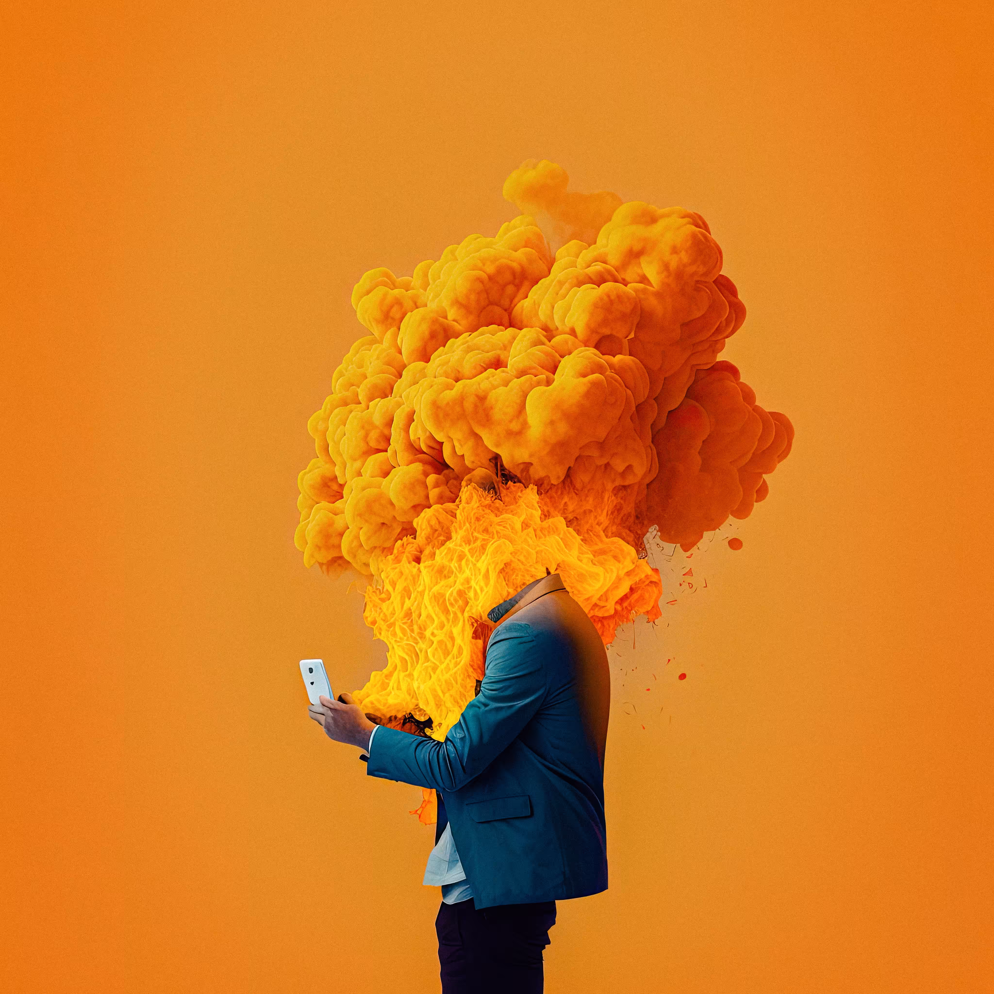 HOLDING A SMARTPHONE THAT IS ON FIRE, PROMPTING LIKE CRAZY ALL MY DESIRES