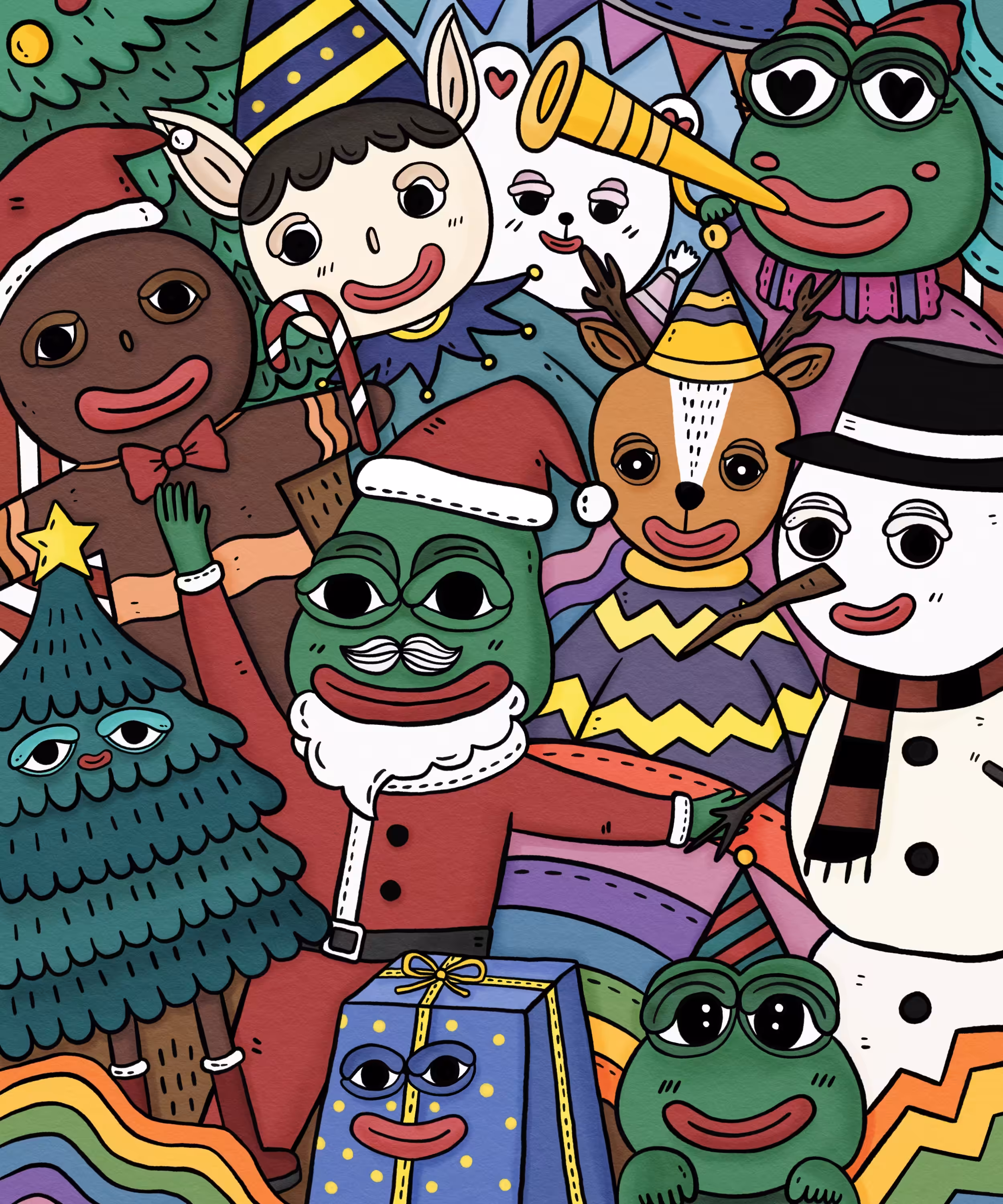 Santa Pepe and friends.🐸☃🎁