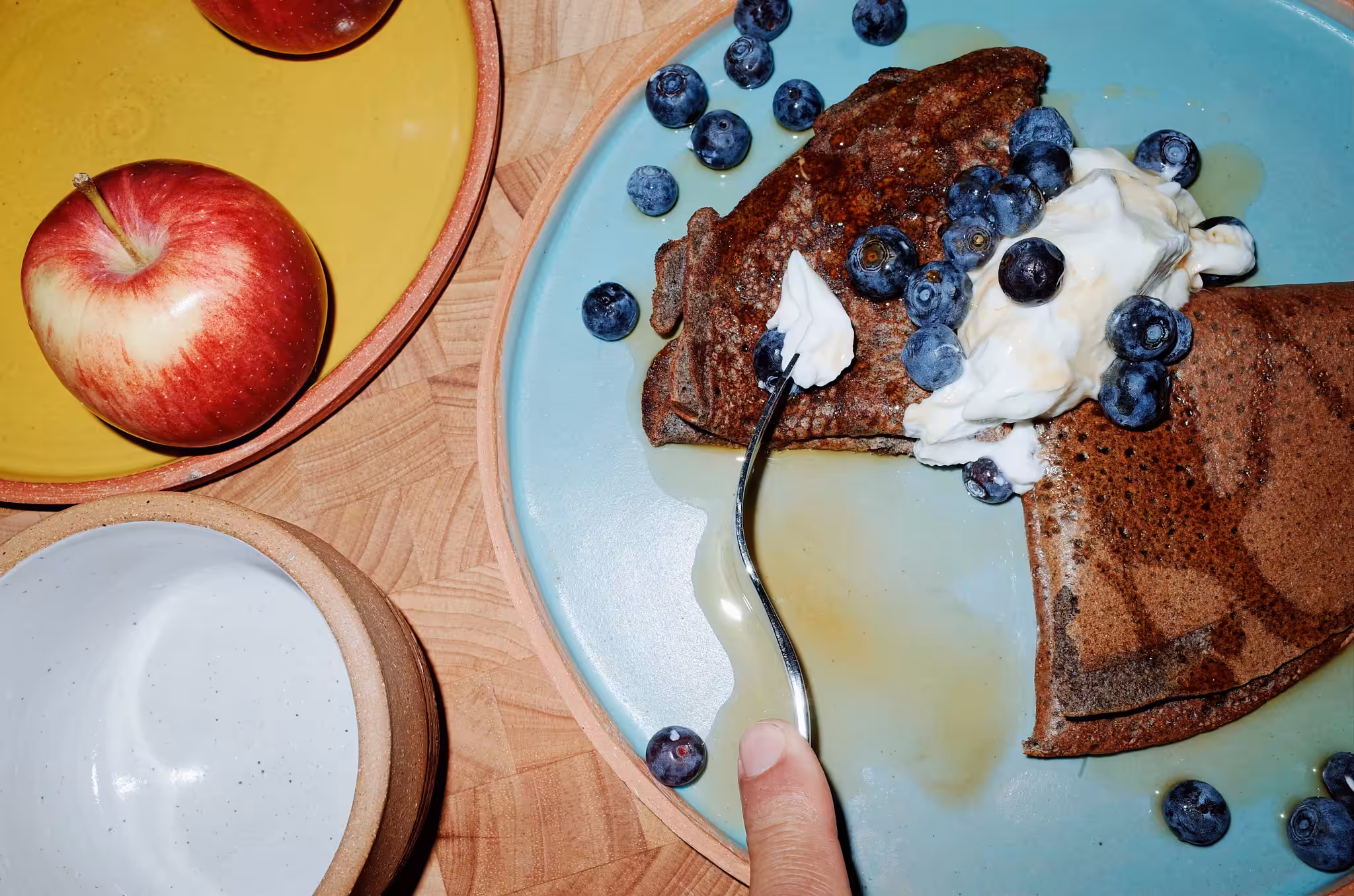 Buckwheat crêpes with blueberries and apple.