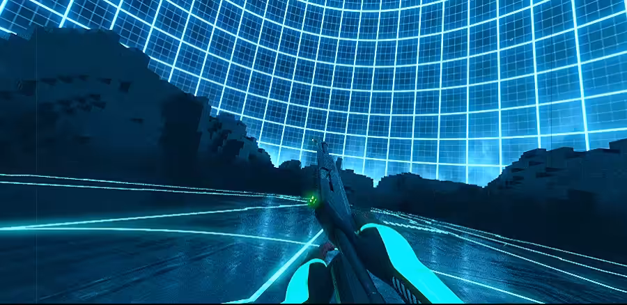 Imitation of a First Person Shooter game. Dark cyberpunk music video. Sound ON!