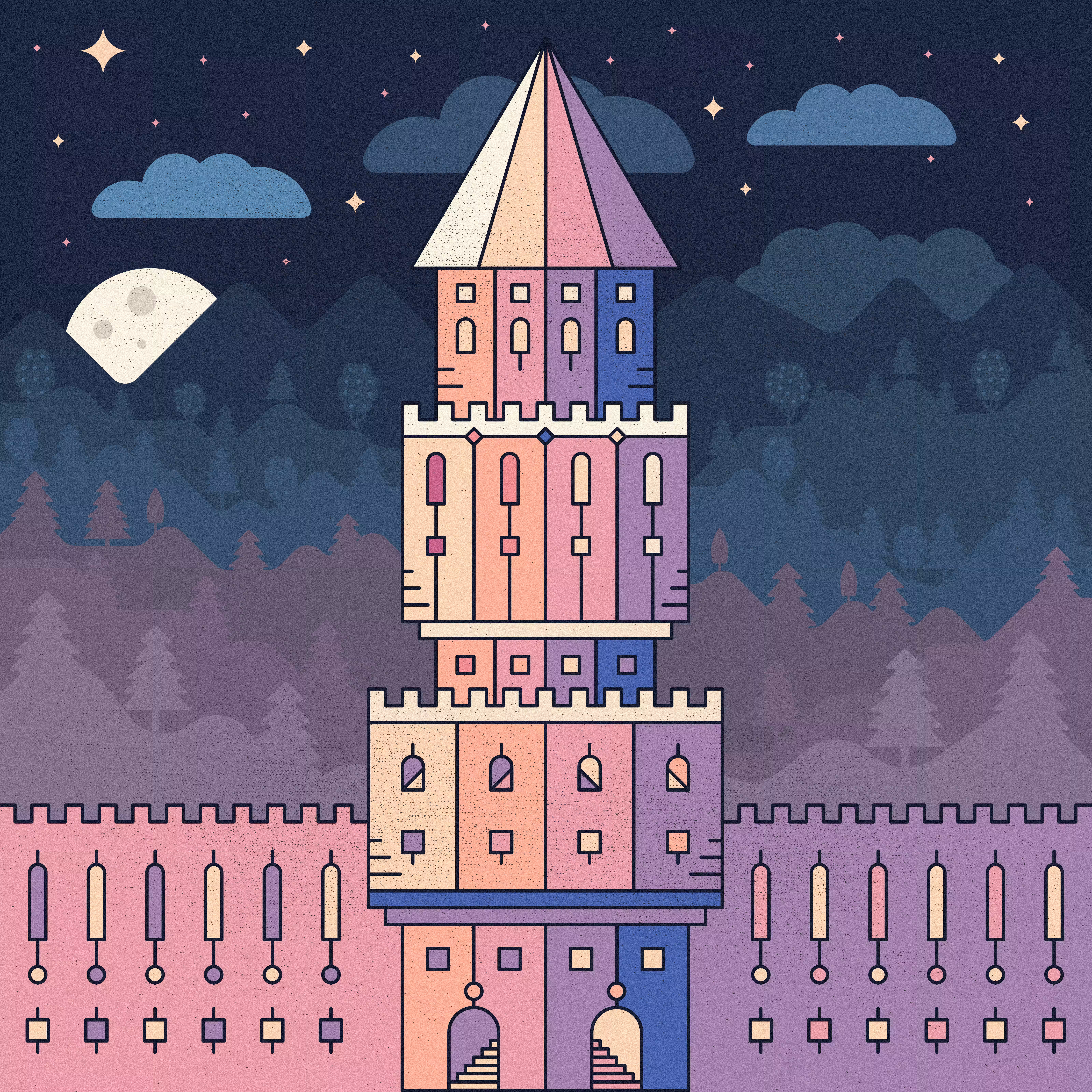 Tower and Mountains