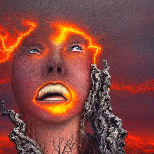 AI and Me: Screaming tree Girl in desolate landscape