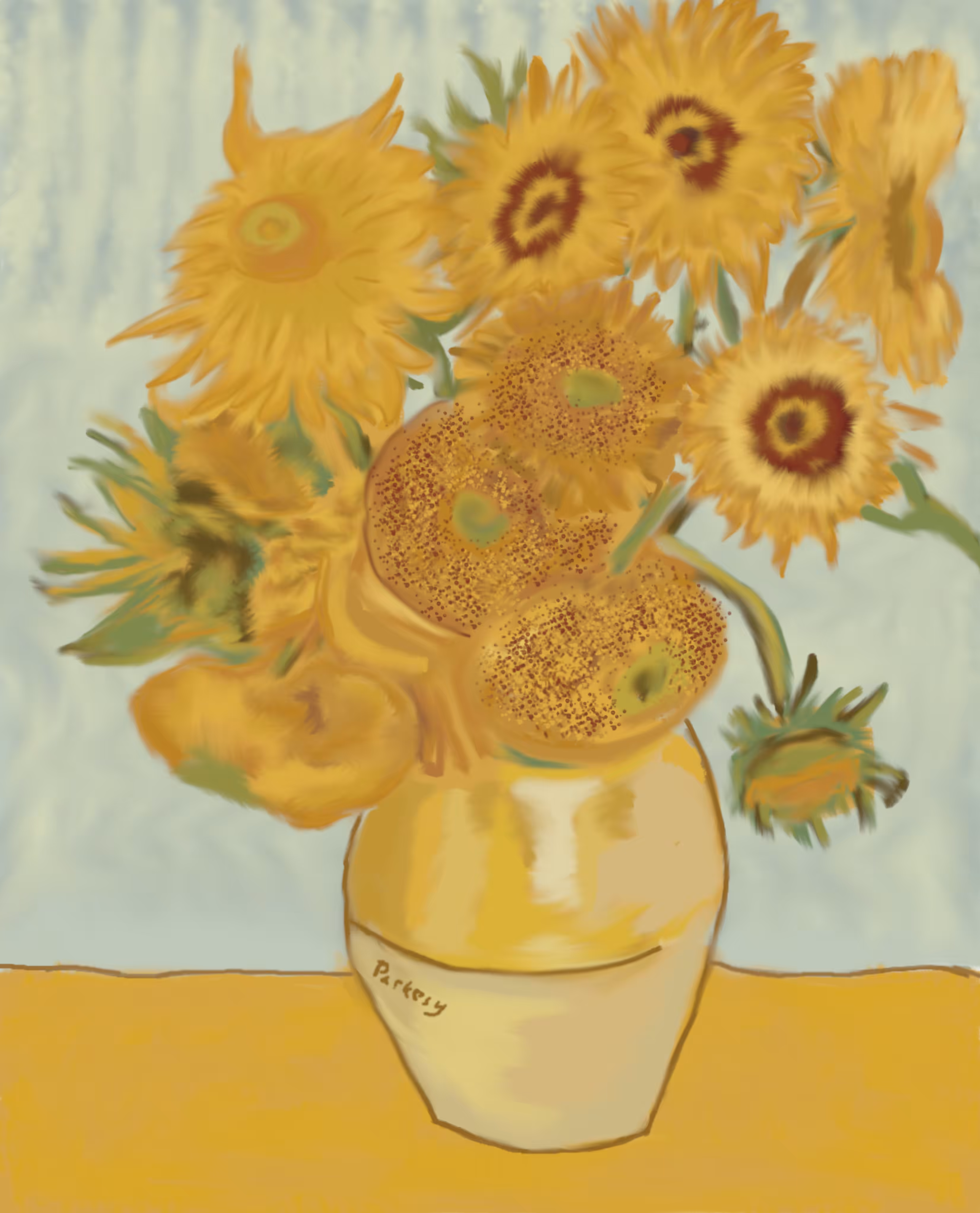 (my attempt at) Vincent Van Gogh's 'Sunflowers', by Parkesy.