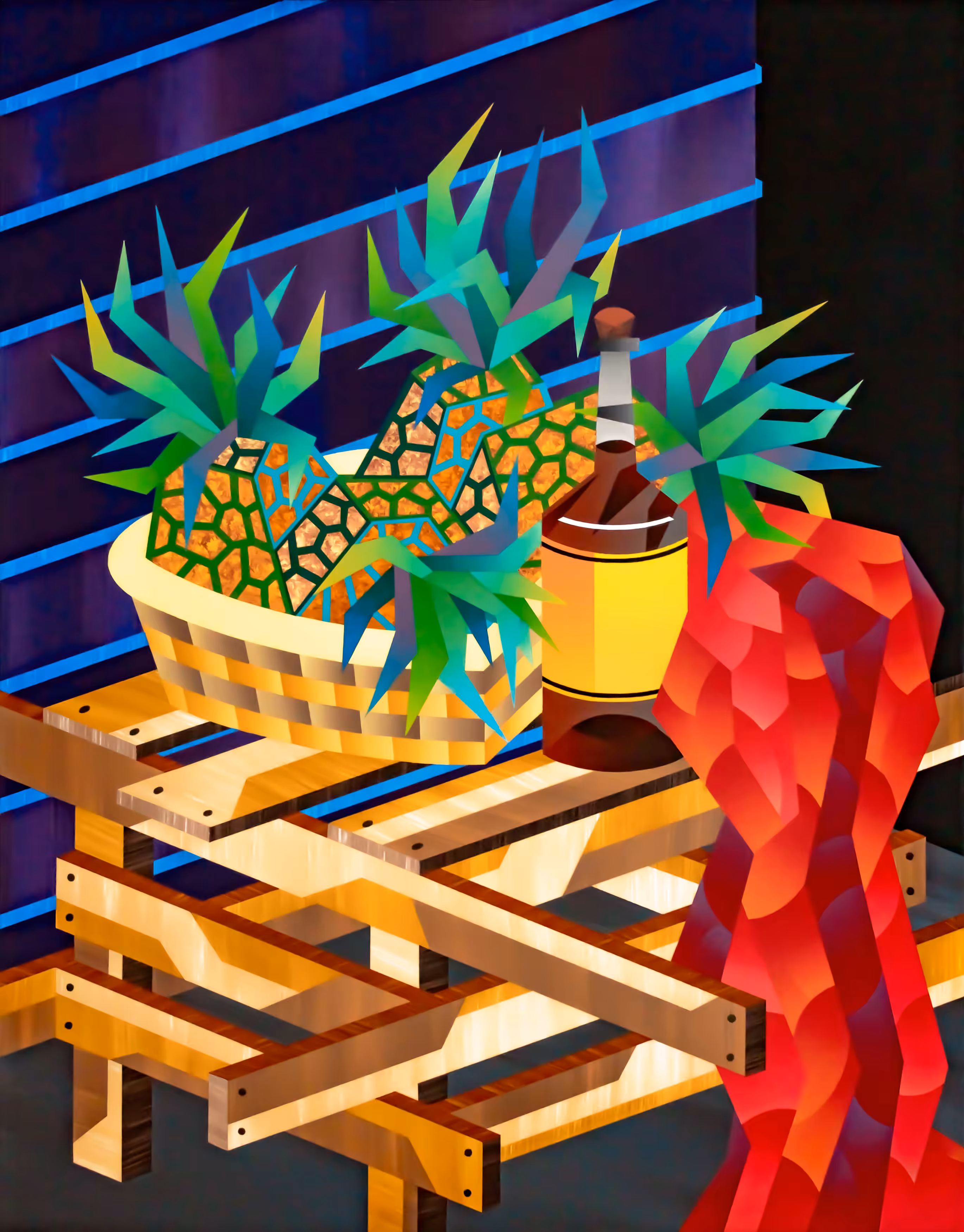 Huacal y 4 Piñas (Wooden Box and 4 Pineapples)