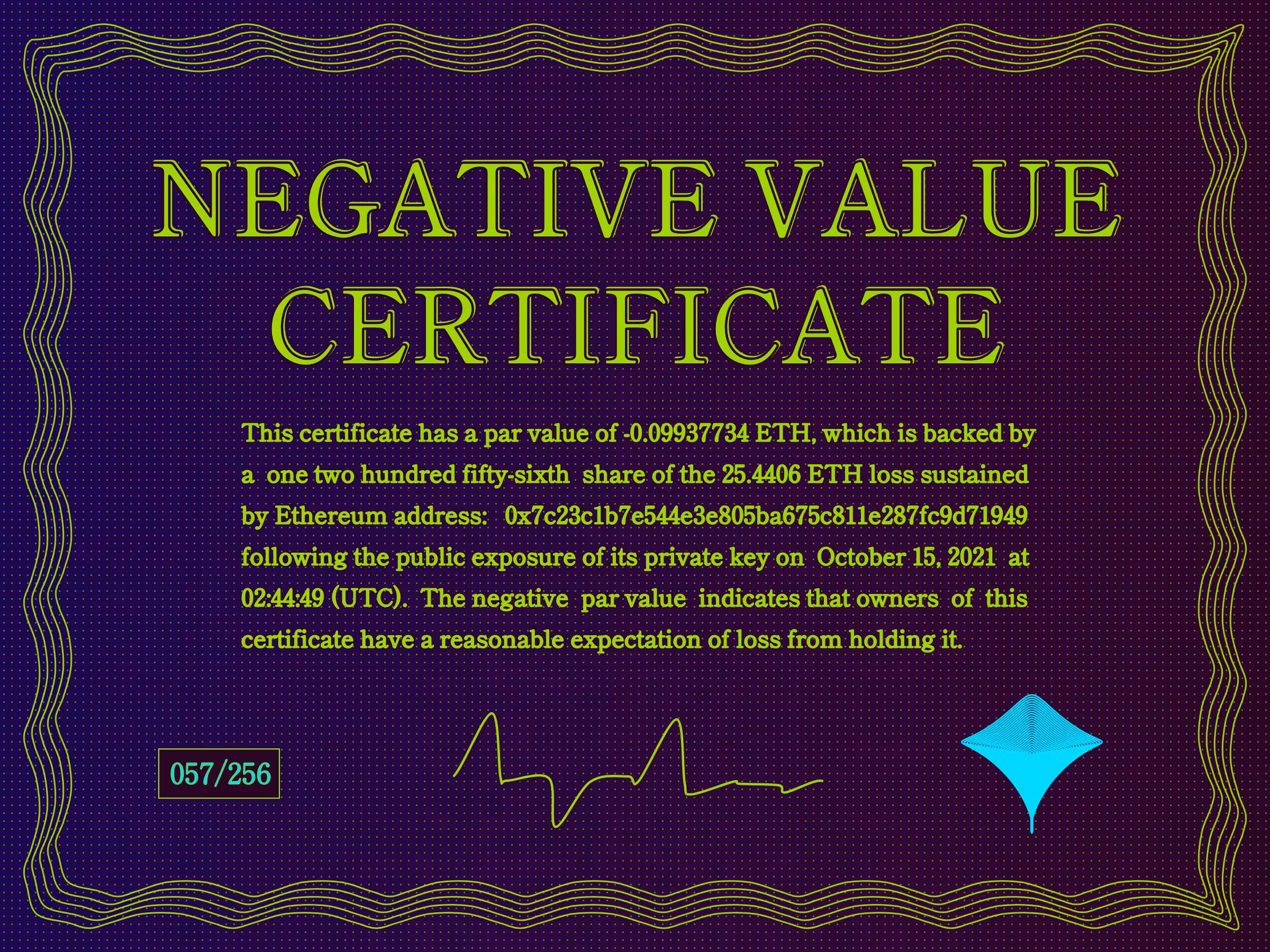 Negative Value Certificate #57 of 256