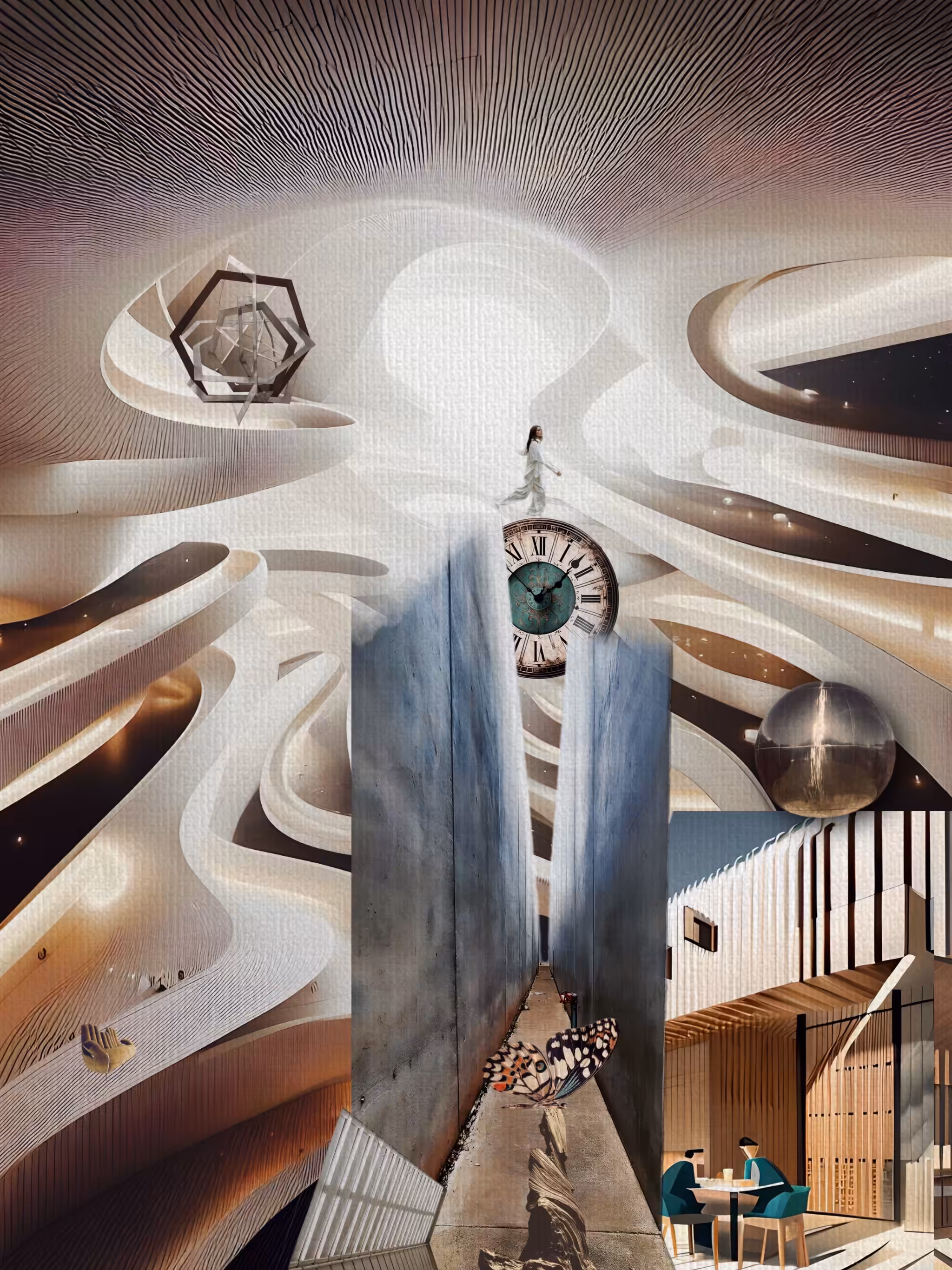 Art collage : Time in the labyrinth: the path to self-discovery