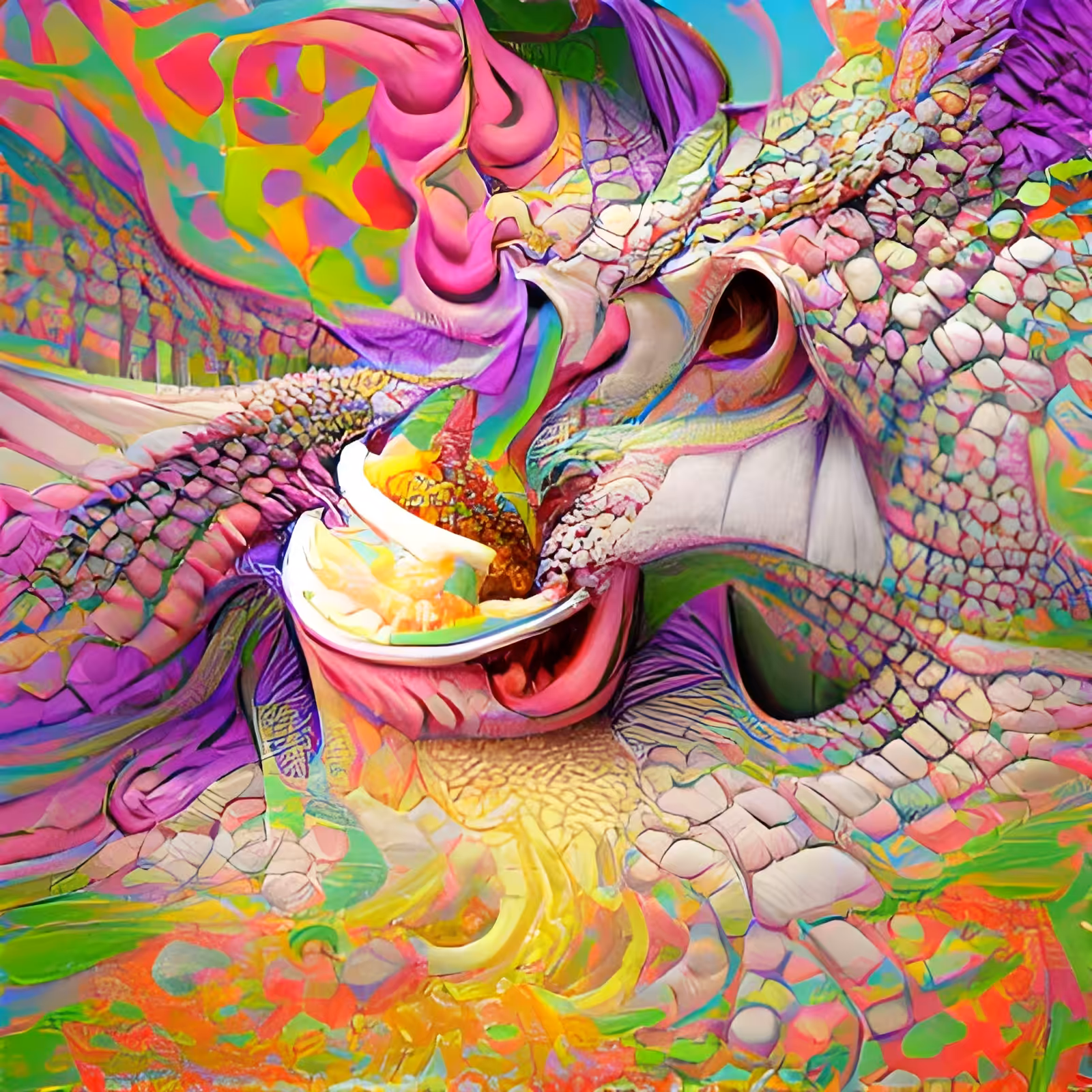 Psychedelic Dragon eats Ice Cream.