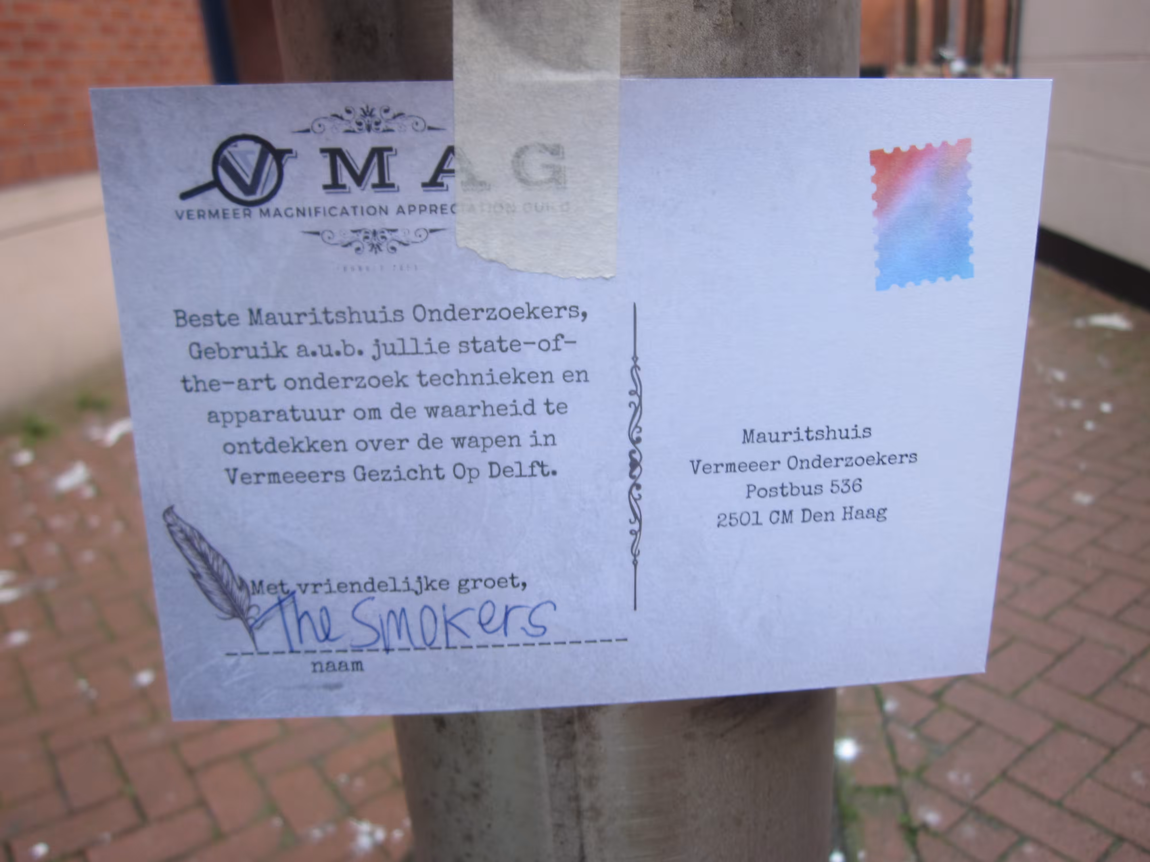 .23 VMAG MAURITSHUIS RESEARCH REQUEST CARD SIGNED BY THE SMOKERS AKA THEIR SECURITY TEAM. LLvD