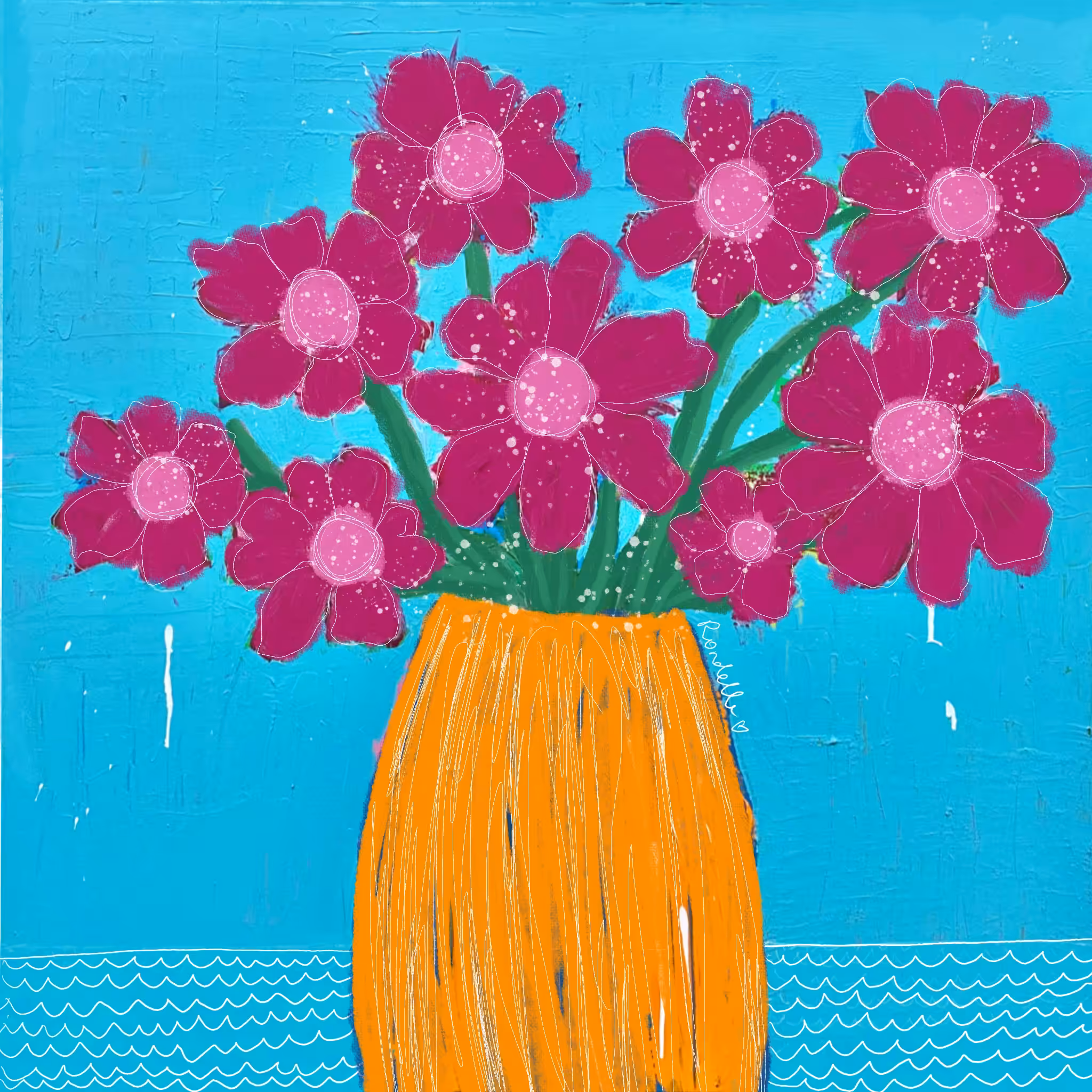 Flowers in Orange Vase