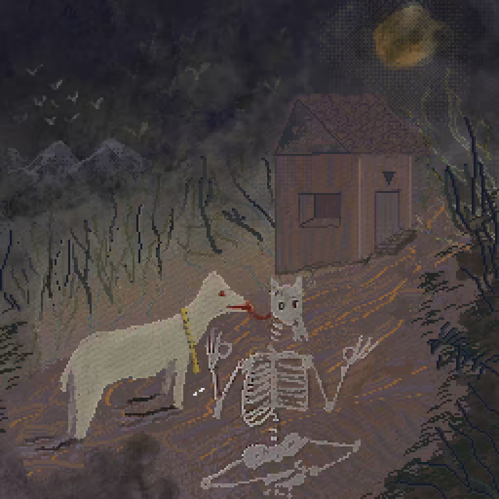 Lamb licking skull
