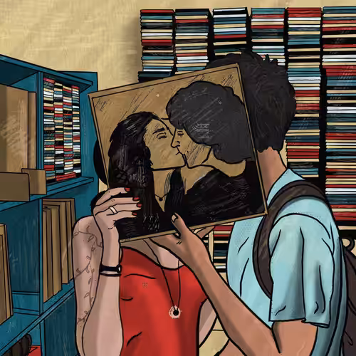 I kiss you behind another kiss.