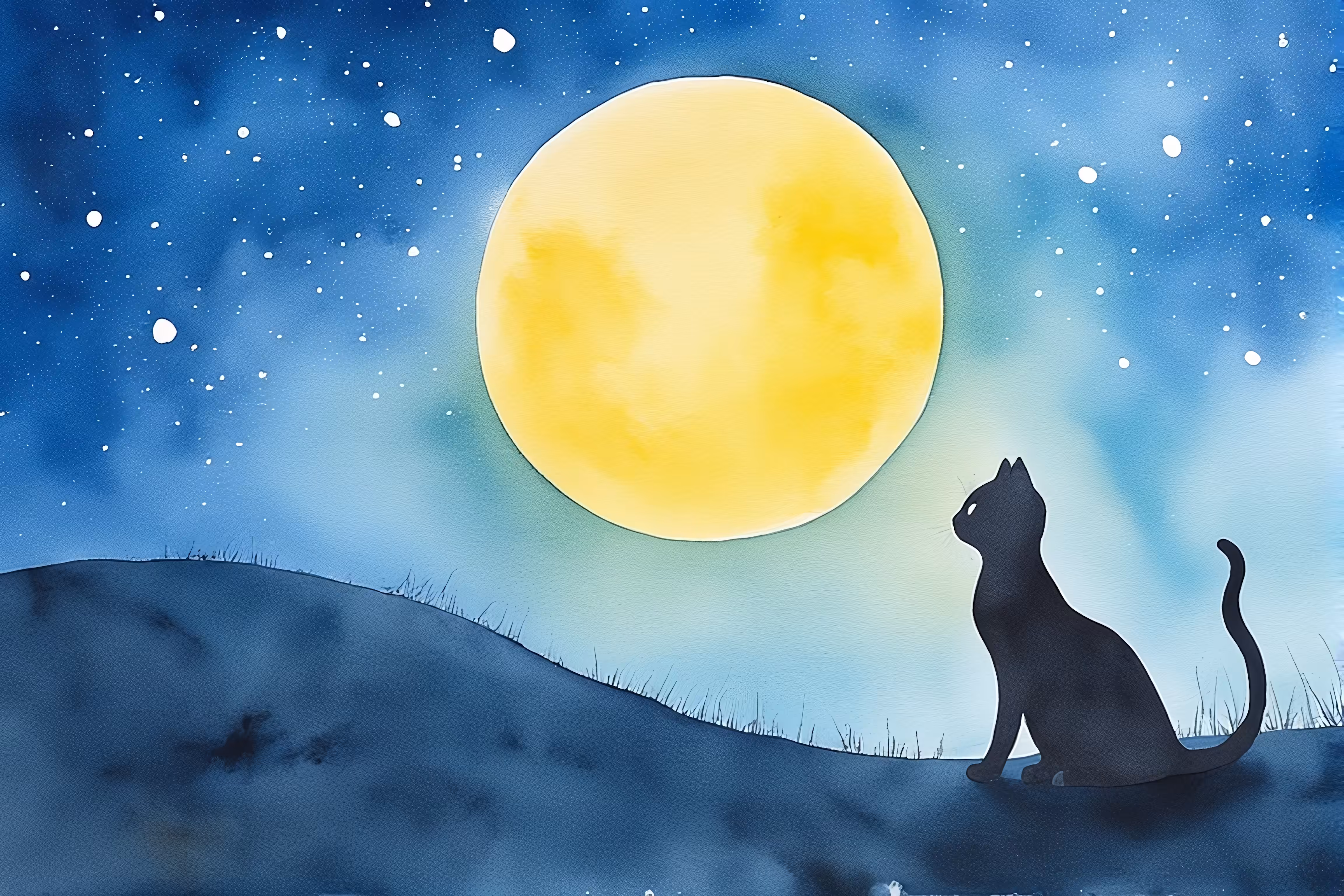 Moonlit Silhouette: The Black Cat's Celestial Gaze