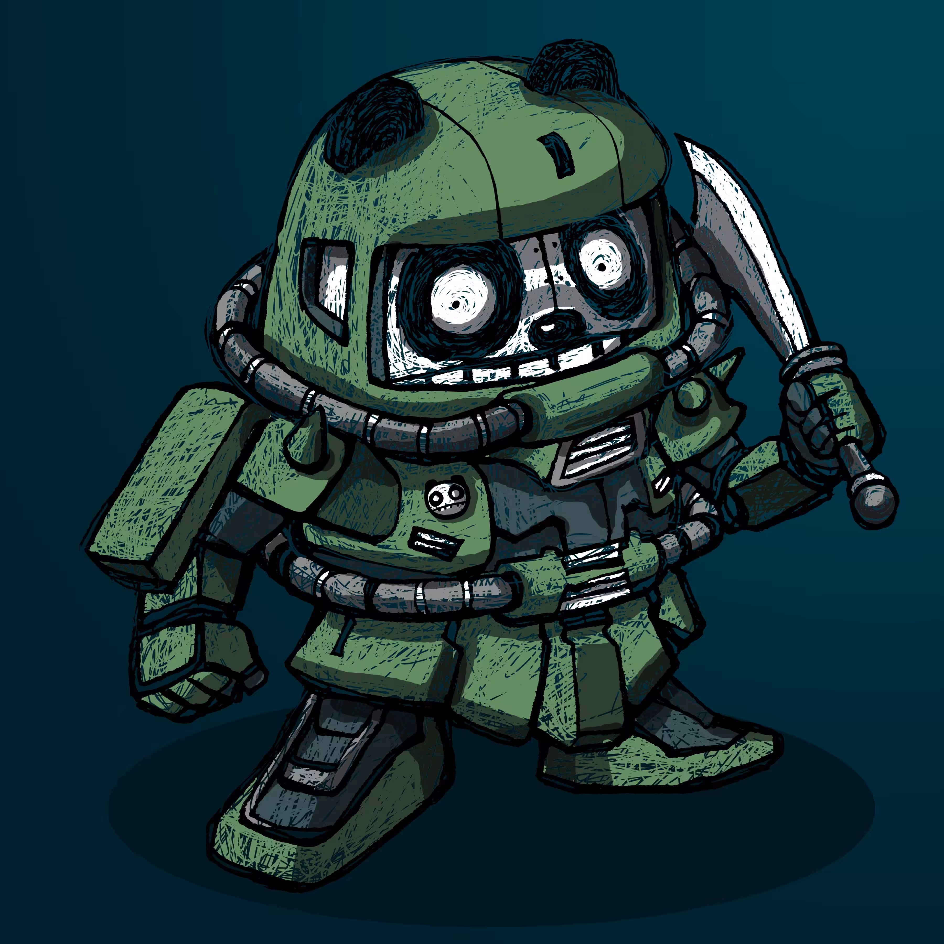 Papadou in Gundam suit