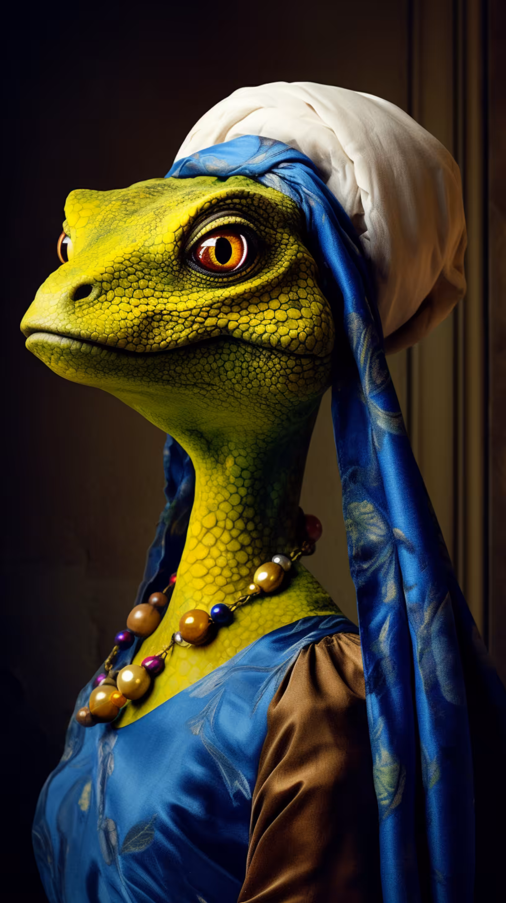 The Dinosaur with the Pearl Necklace: A Re-Imagining of Girl with a Pearl Earring #1