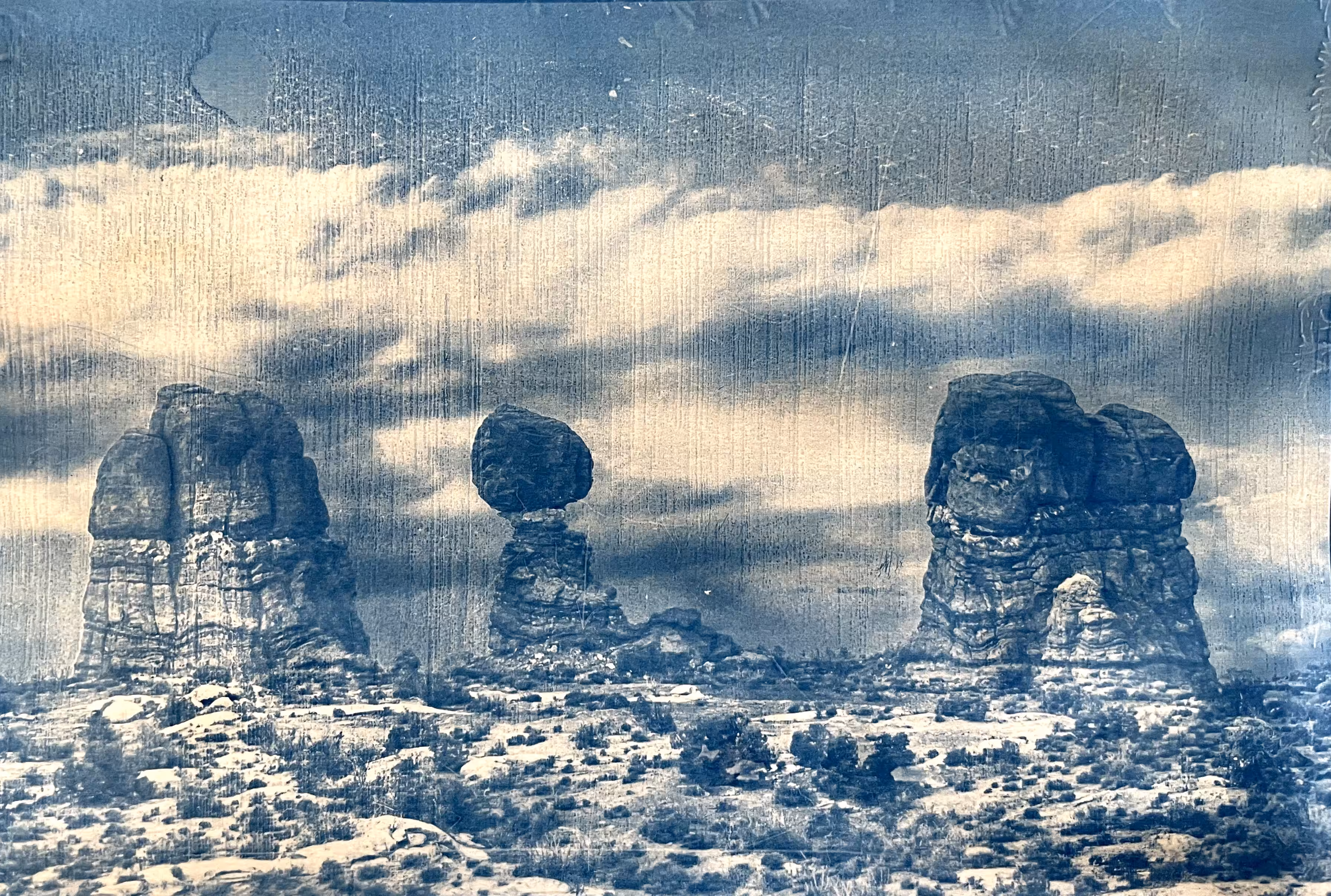 Cyanotype development of Arches national park in Utah