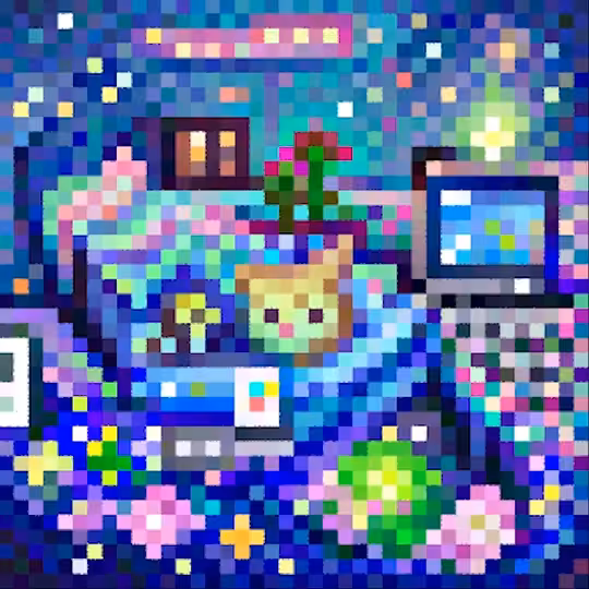 Starry night with laptop and cat