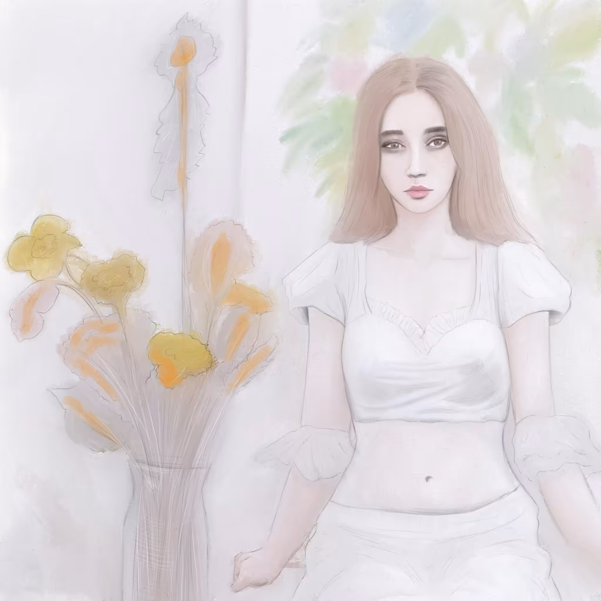 Mixart: Woman with flowers no.3
