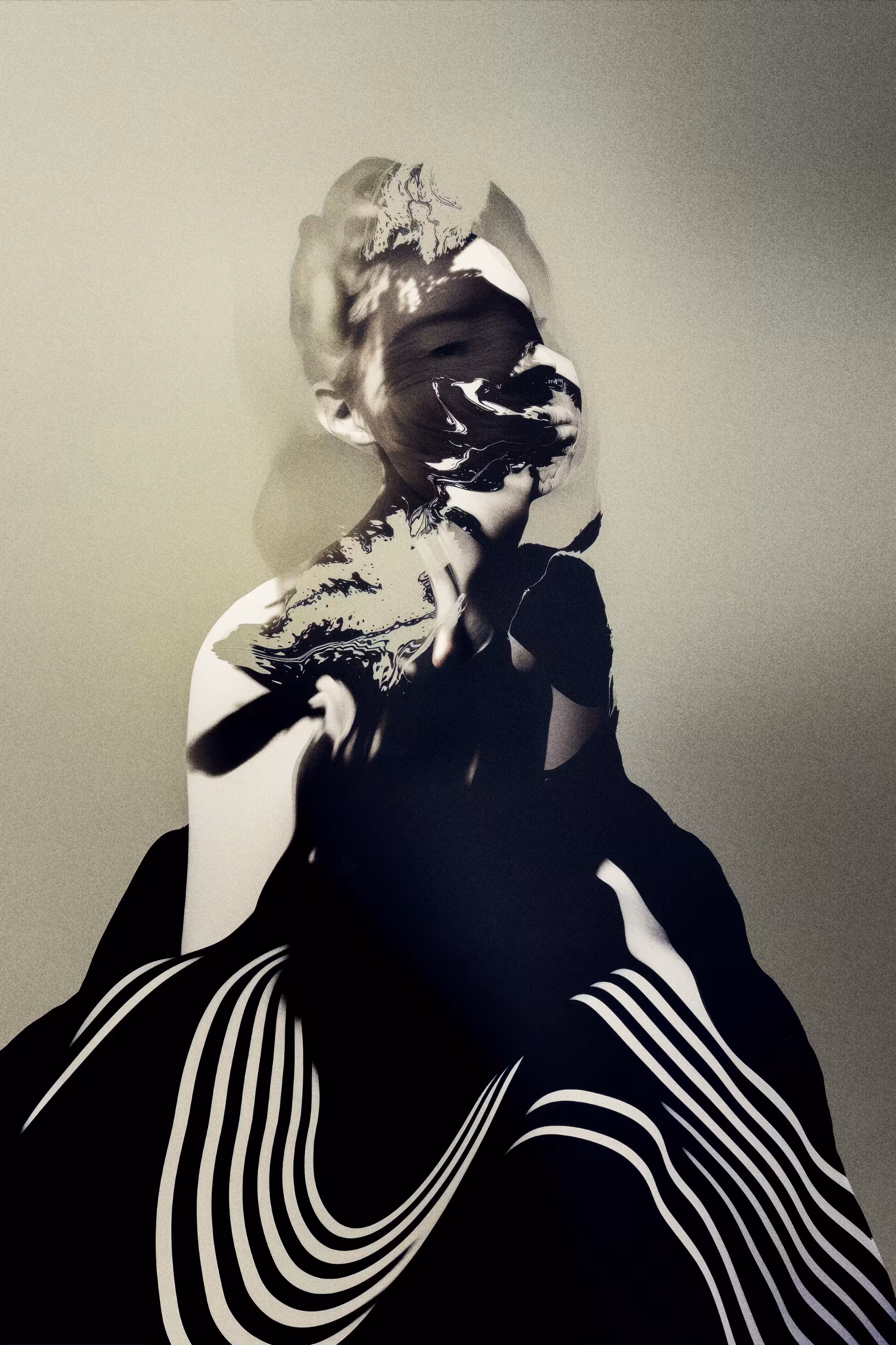 Abstract Portrait of a Woman in a Two-Tone Dress