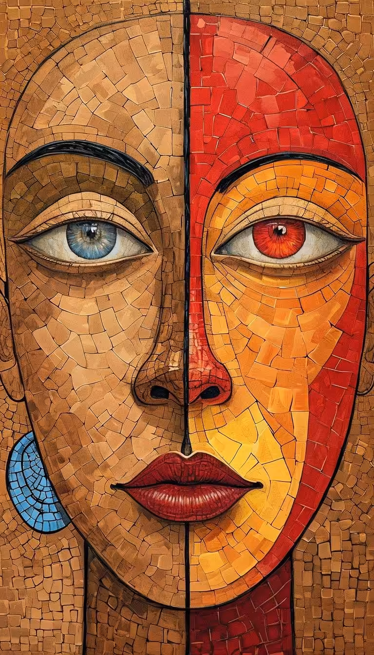 Abstract Mosaic Painting of Split Human Face
