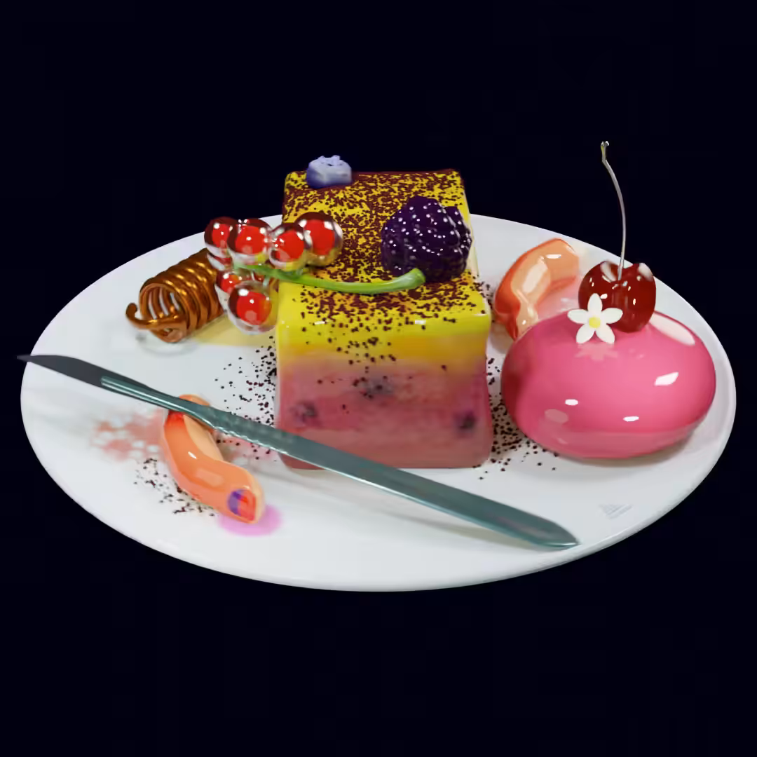 Sculpt plate "Plate with fingers spring scalpel and sweet cakes and a small emoji on the edge" by Koloto