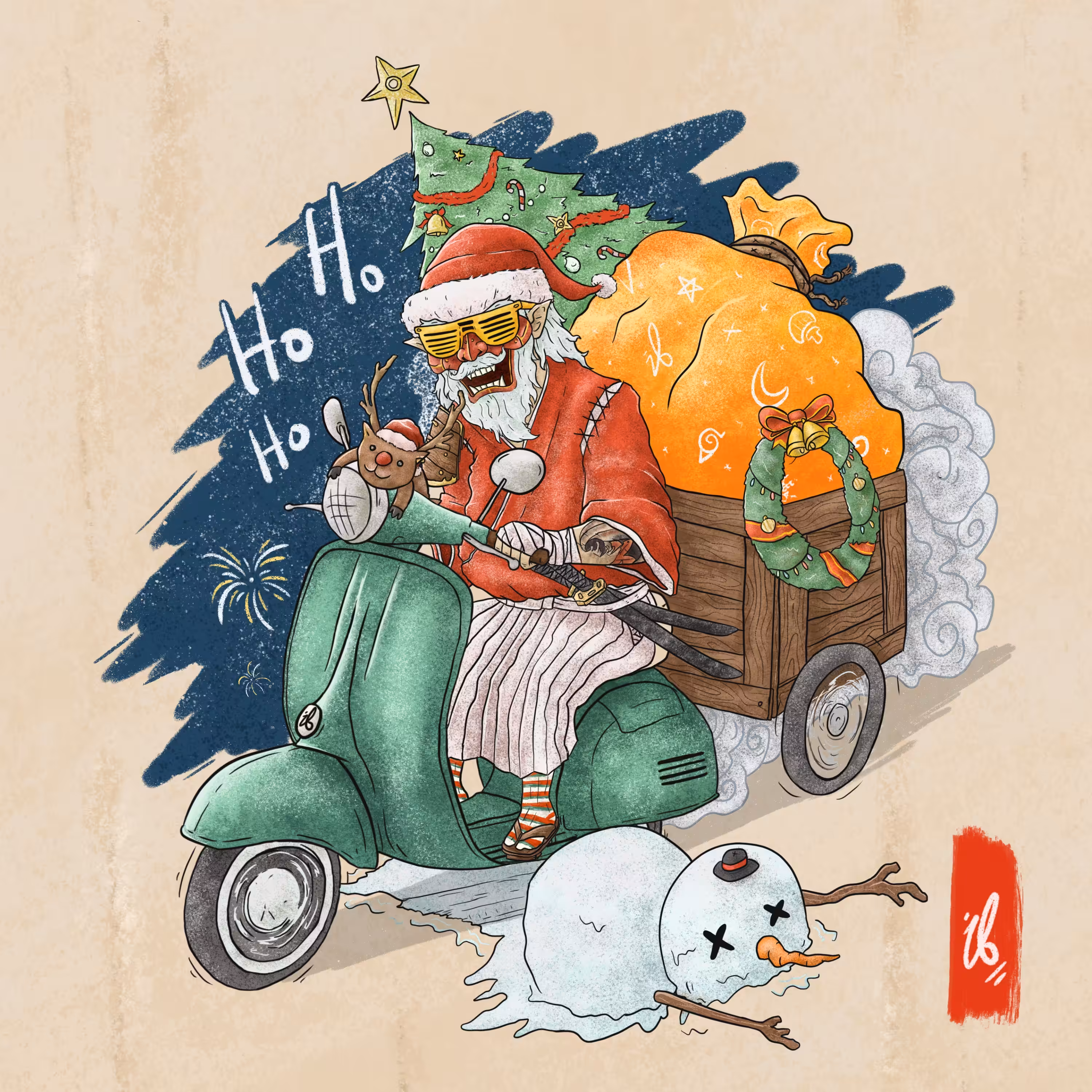 Santa Samurai ride Vespa Scooter