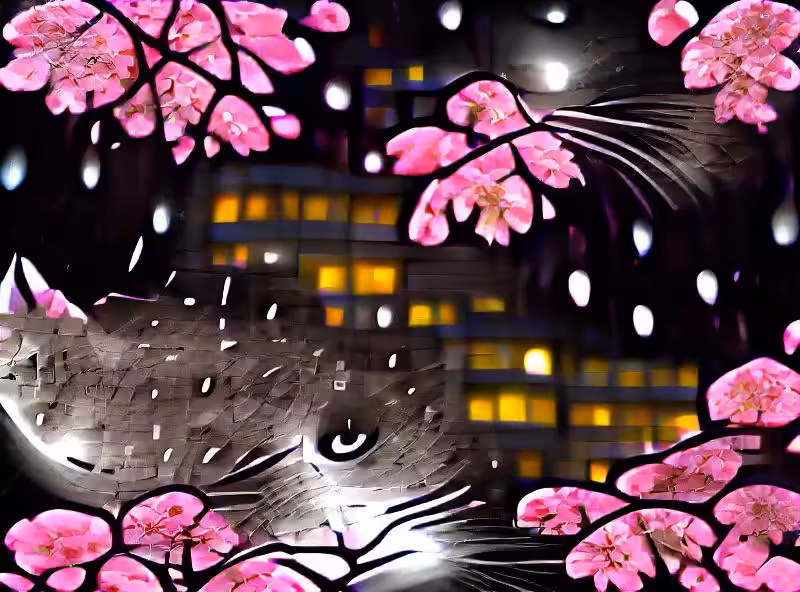 hanami tokyo moonlight raining cat