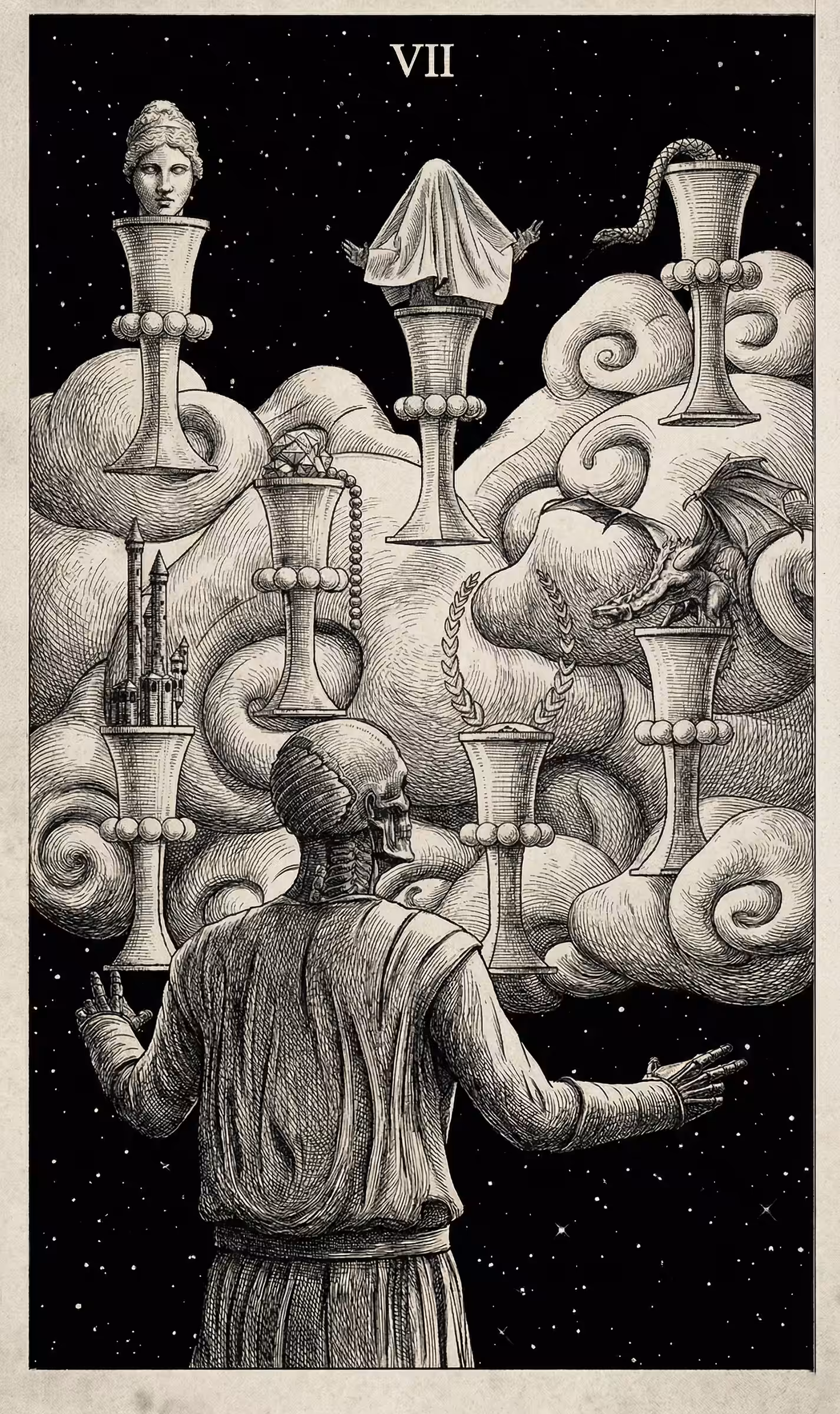 The Fool's Journey: 7 of Cups — Litho