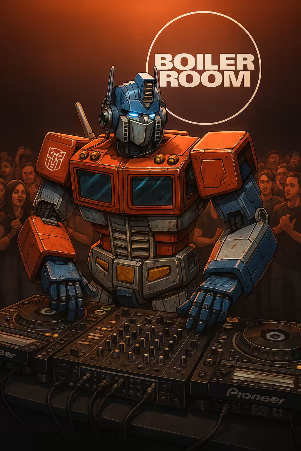 Optimus Prime DJing at a Boiler Room party