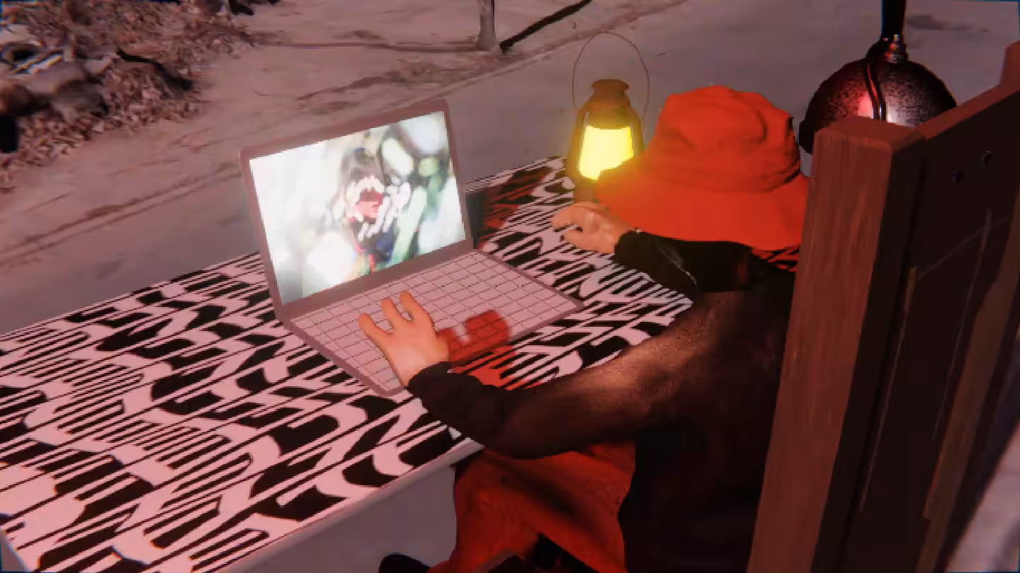 Desktop #78: The Hypebeast in the Electric Chair With a Gas Lamp and a Algo Lite Macbook on a Pattern Table in Conflict