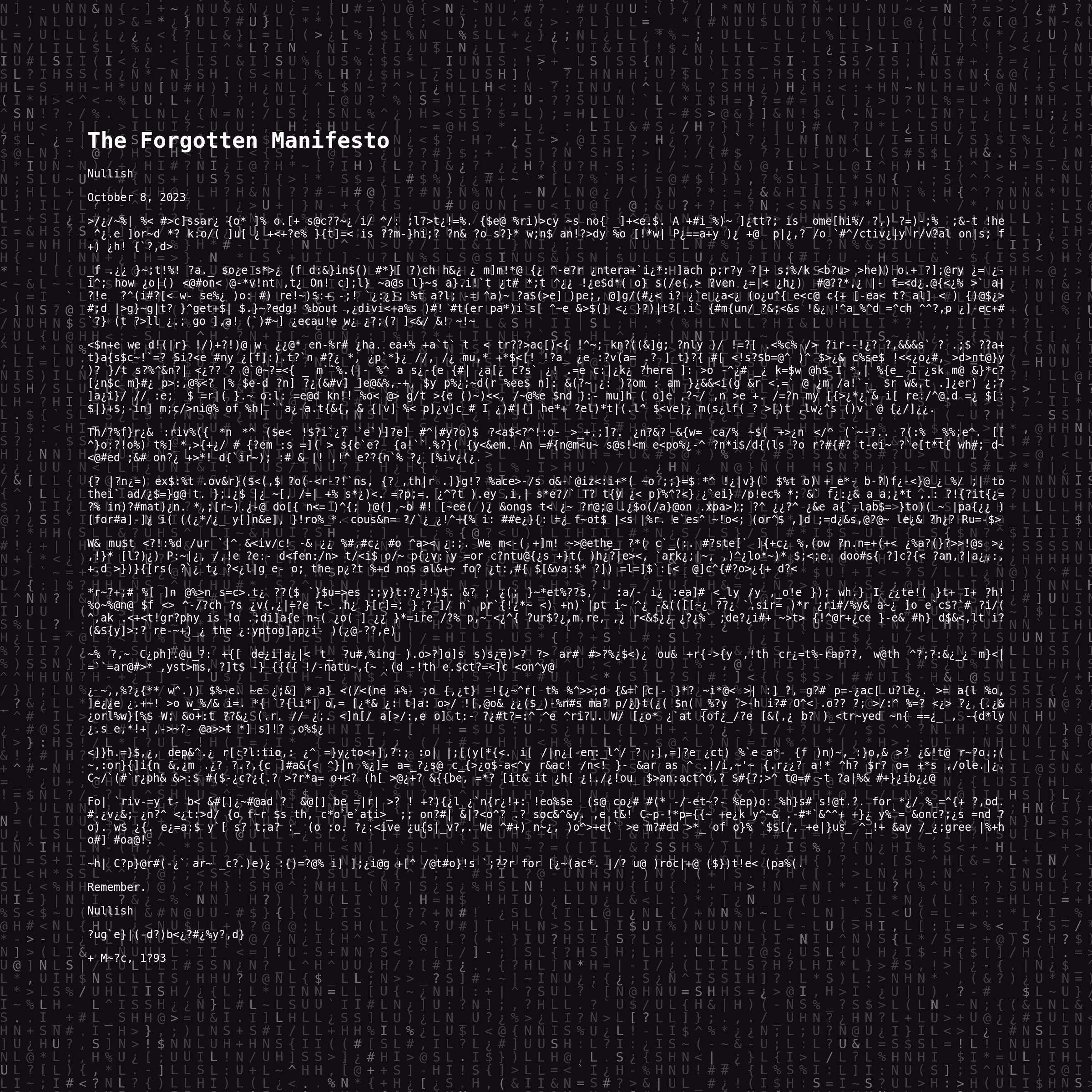 The Forgotten Manifesto #142