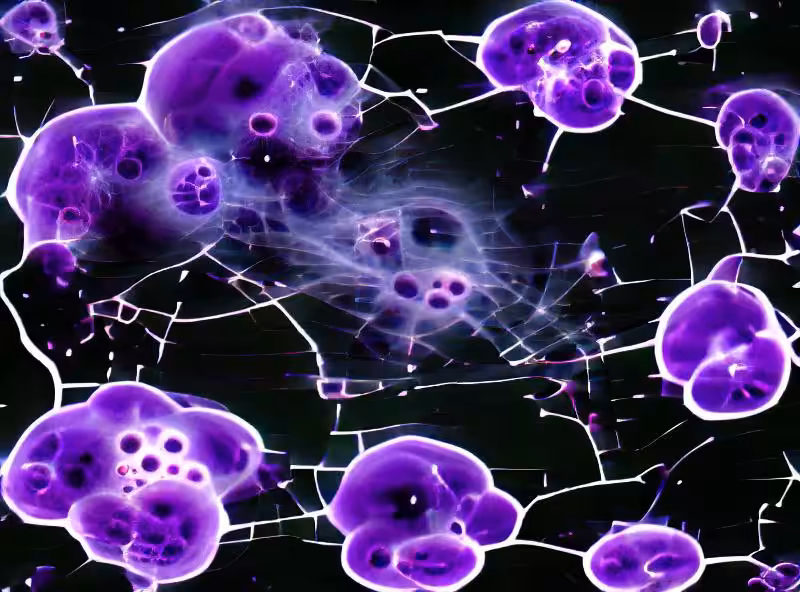 Abraham's First Works: purple amoeba taking over nodes in a network